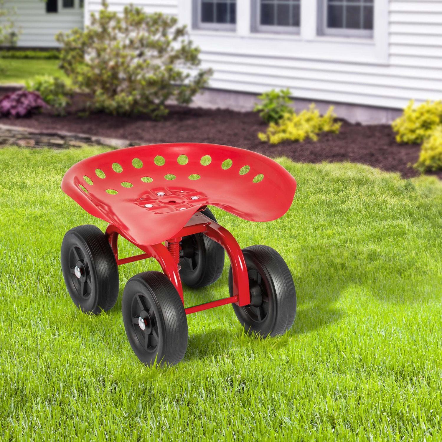 Costway Rolling Garden Cart Heavy Duty Workseat with 360° Swivel Seat & Adjustable Height