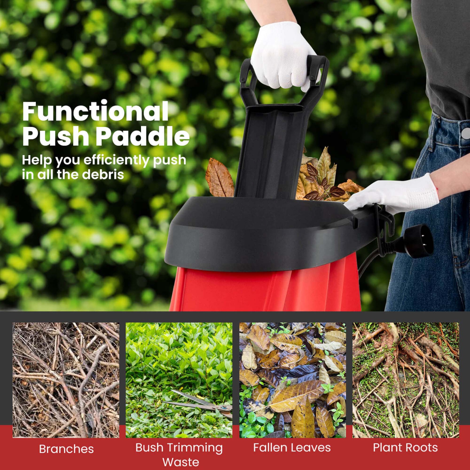 Déchiqueteuse à feuilles Ironmax 15 A avec piston et roulettes de sac de collecte pour branches