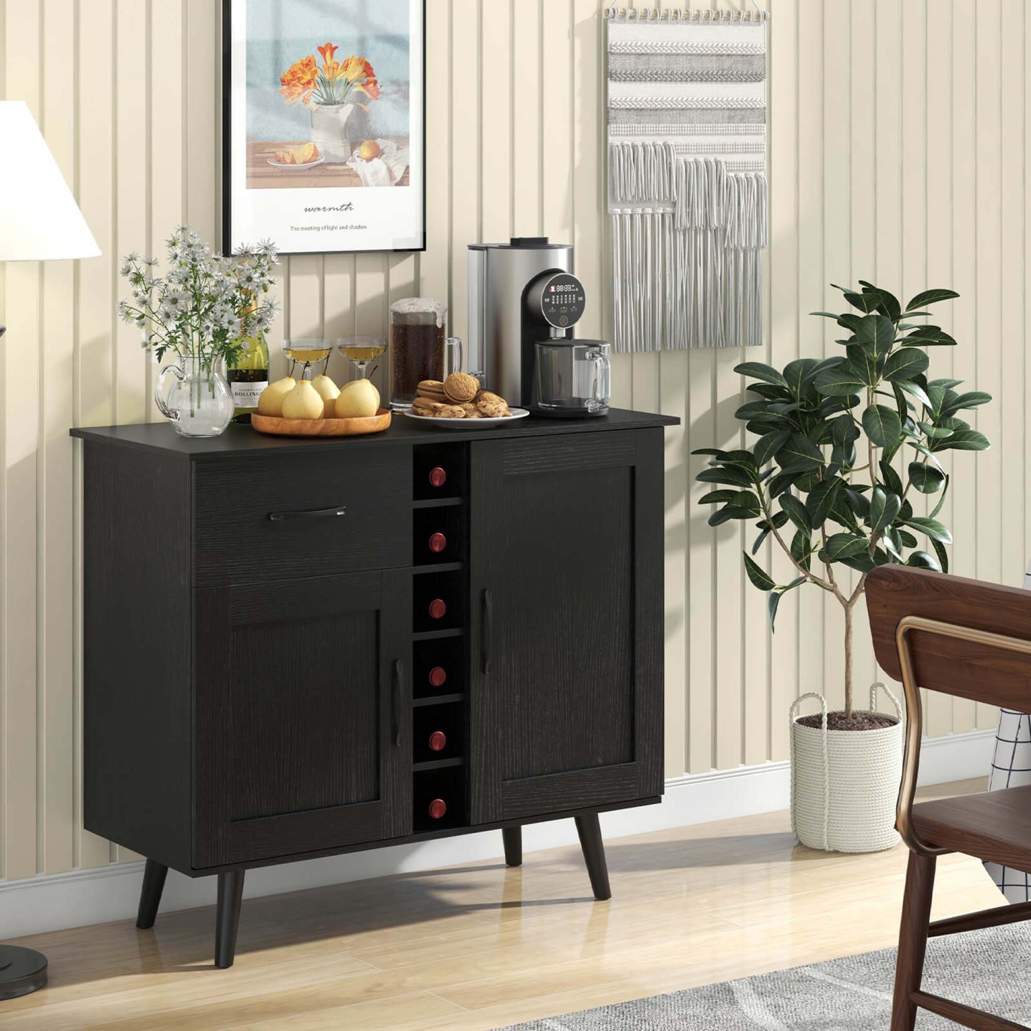 Costway 2-Door Wine Bar Cabinet Kitchen Sideboard Buffet with Drawer & Adjustable Shelves