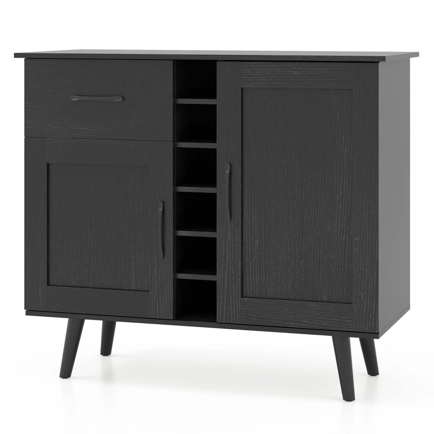 Costway 2-Door Wine Bar Cabinet Kitchen Sideboard Buffet with Drawer & Adjustable Shelves