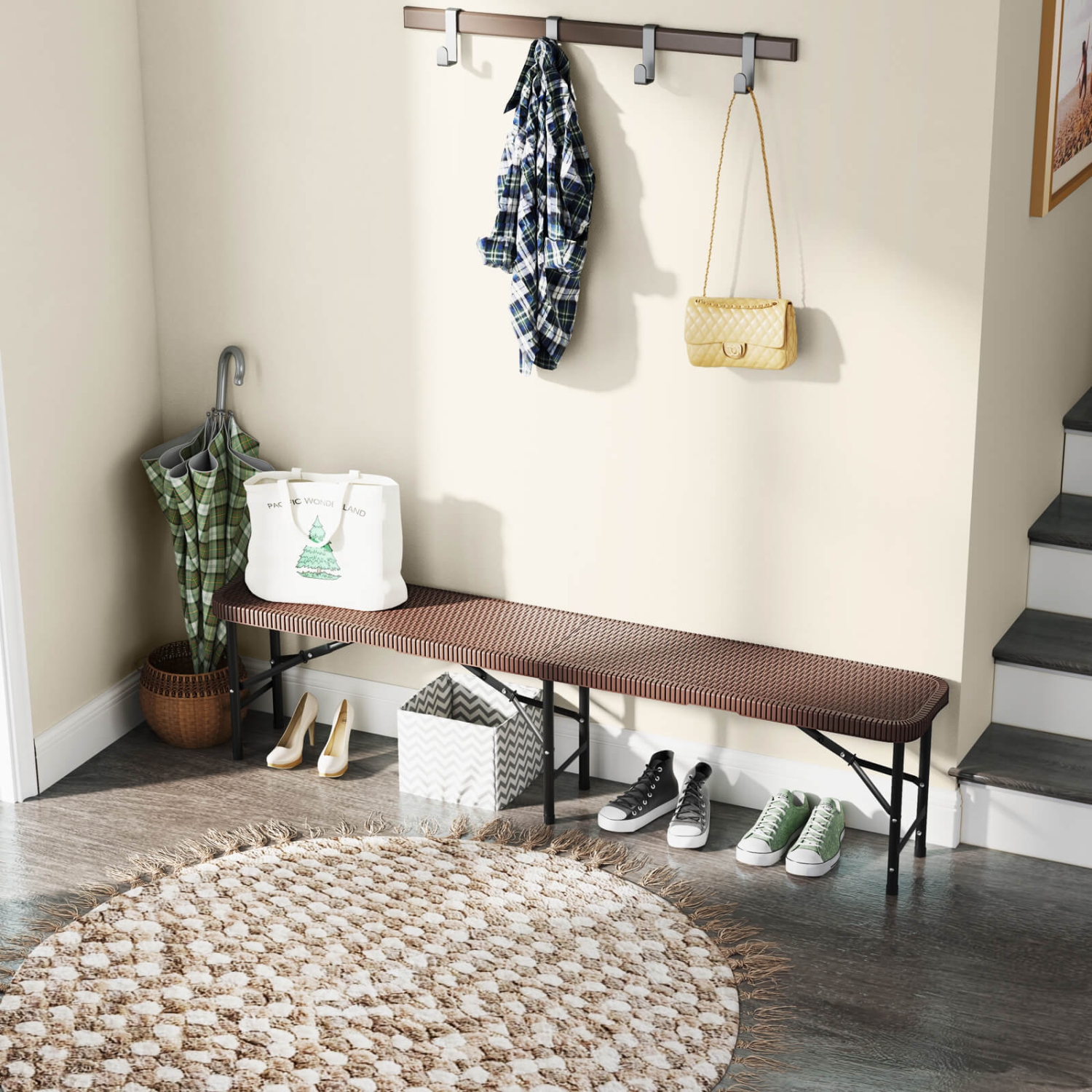 Banc pliant en plastique 6 pi de Costway avec poignée d'une capacité de 1320 LB et verrou pour le camping extérieur