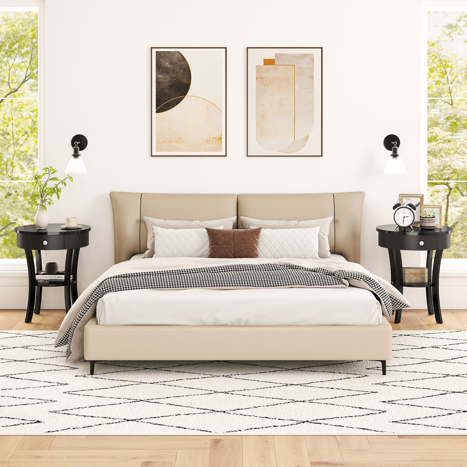 Costway 2 PCS Canapé d'extrémité à 2 niveaux Table de chevet ronde Table de séjour Chambre