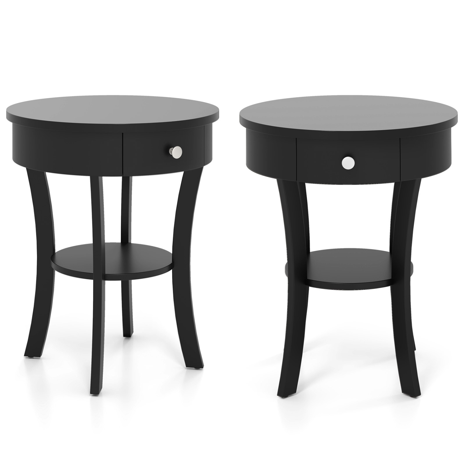 Costway 2 PCS Canapé d'extrémité à 2 niveaux Table de chevet ronde Table de séjour Chambre