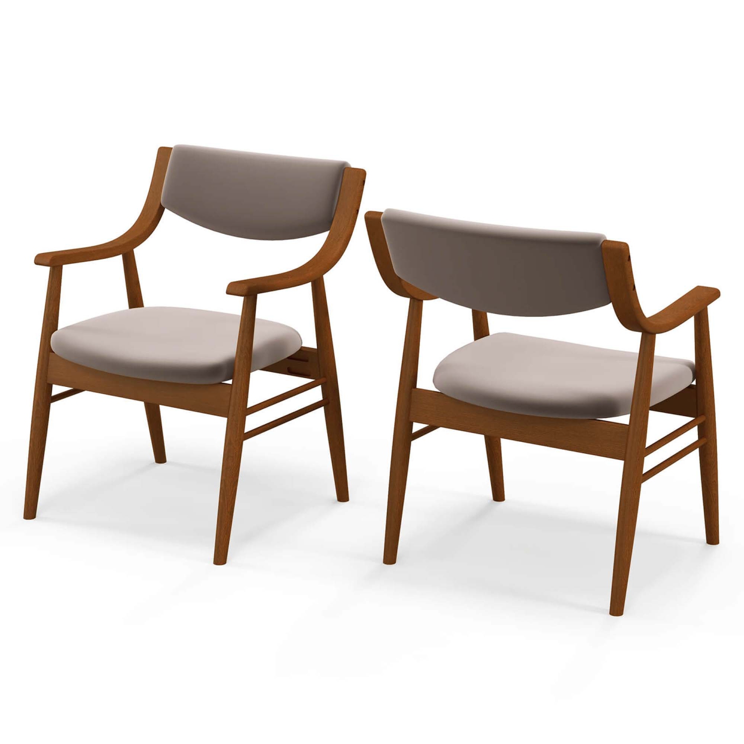 Costway PU Leather Dining Chair Set of 2 with Padded Seat & Back Armrests Rubber Wood Frame