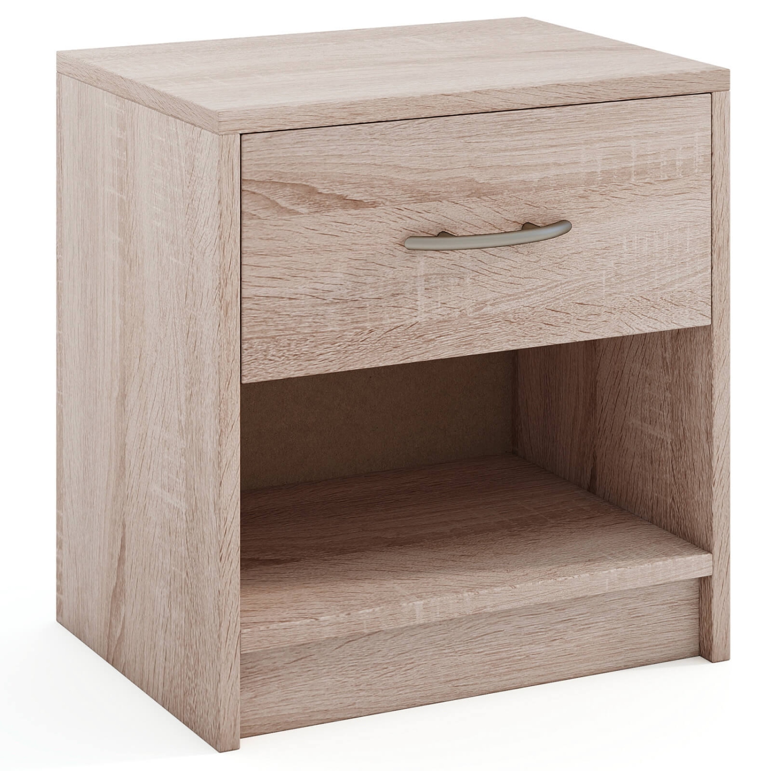 Costway Modern Nightstand Bedside Table with Drawer Open Storage Shelf for Small Spaces