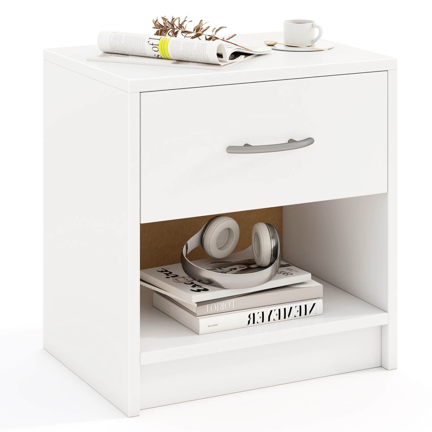 Table de chevet moderne Costway avec tiroir de rangement ouvert pour petits espaces