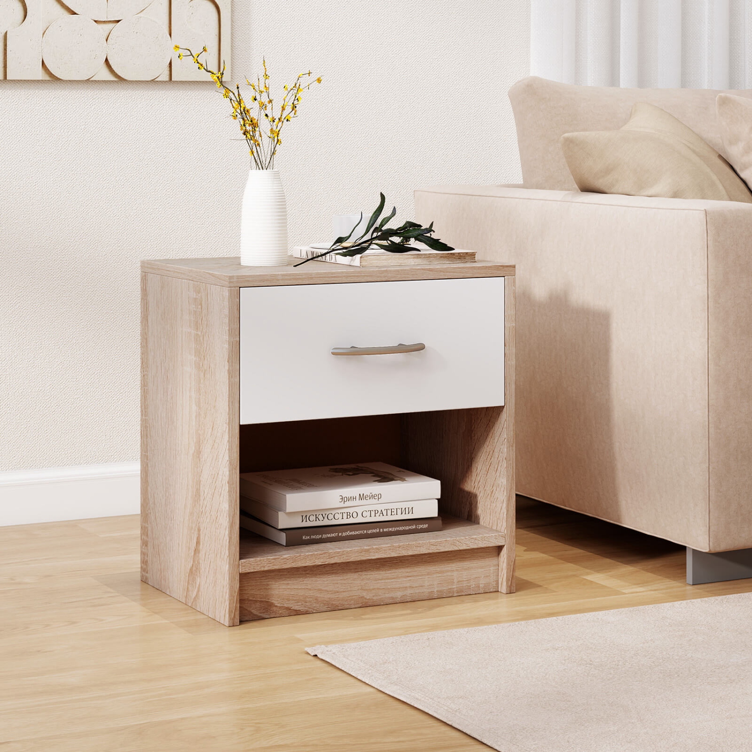 Table de chevet moderne Costway avec tiroir de rangement ouvert pour petits espaces