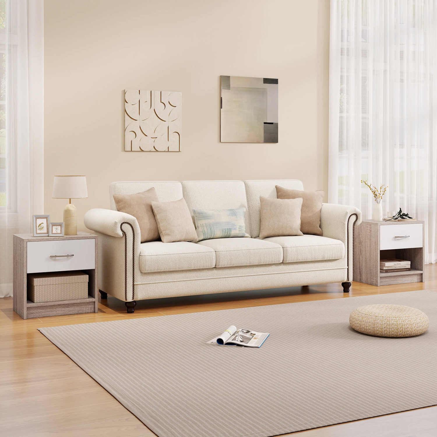 Costway Modern Nightstand Bedside Table with Drawer Open Storage Shelf for Small Spaces