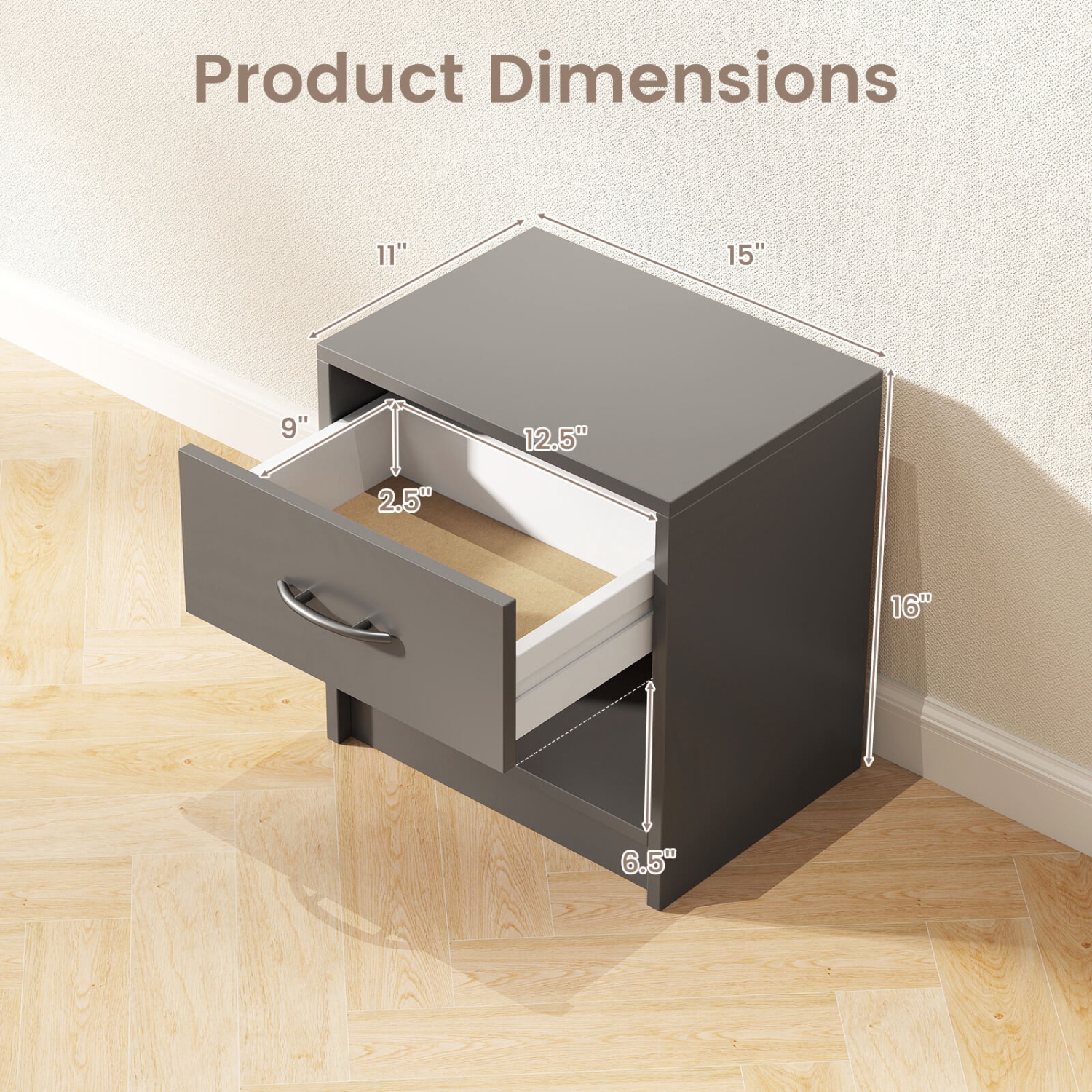 Table de chevet moderne Costway avec tiroir de rangement ouvert pour petits espaces