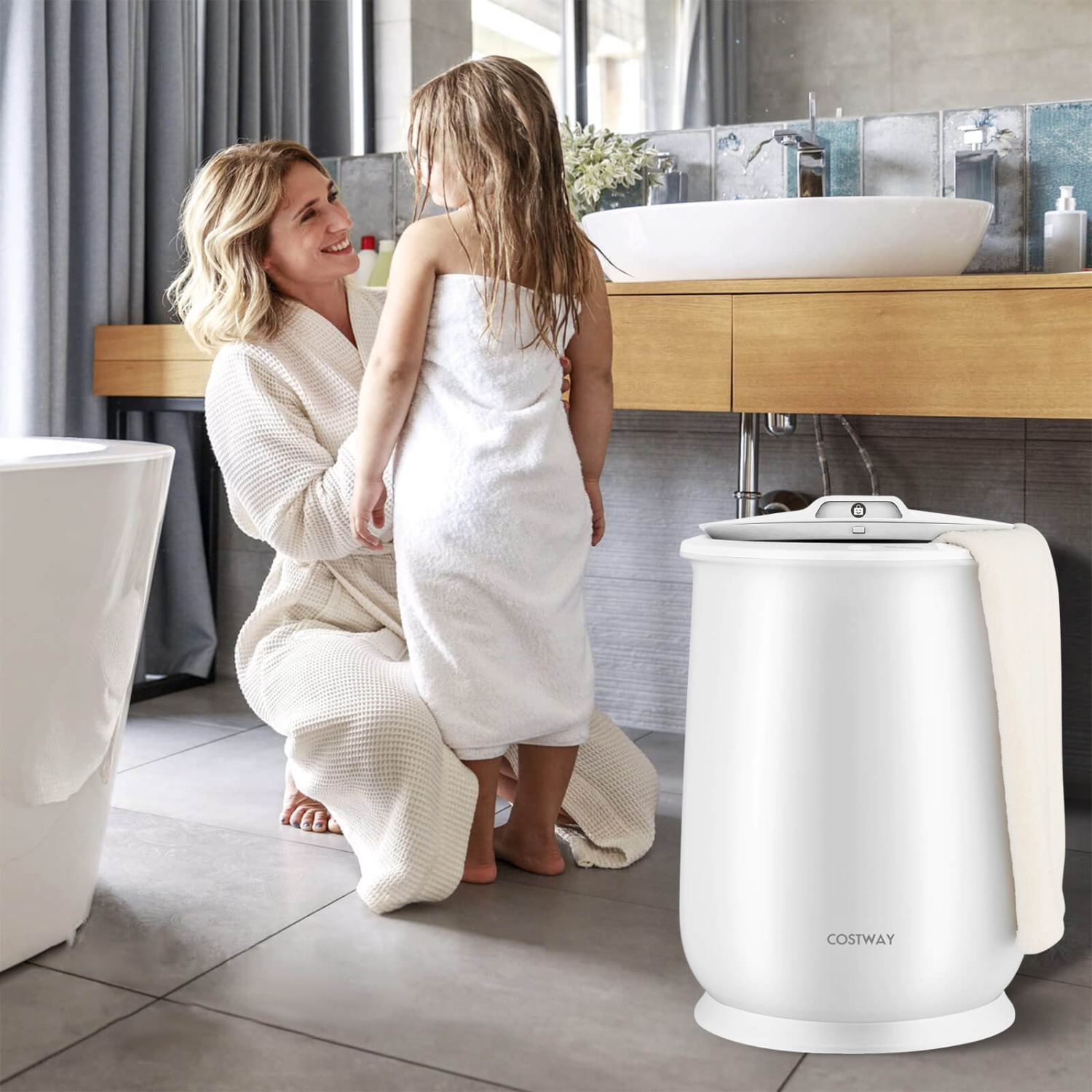 Chauffe-serviette 21&nbsp;L pour la salle de bain de Costway avec couvercle rabattable et arrêt automatique