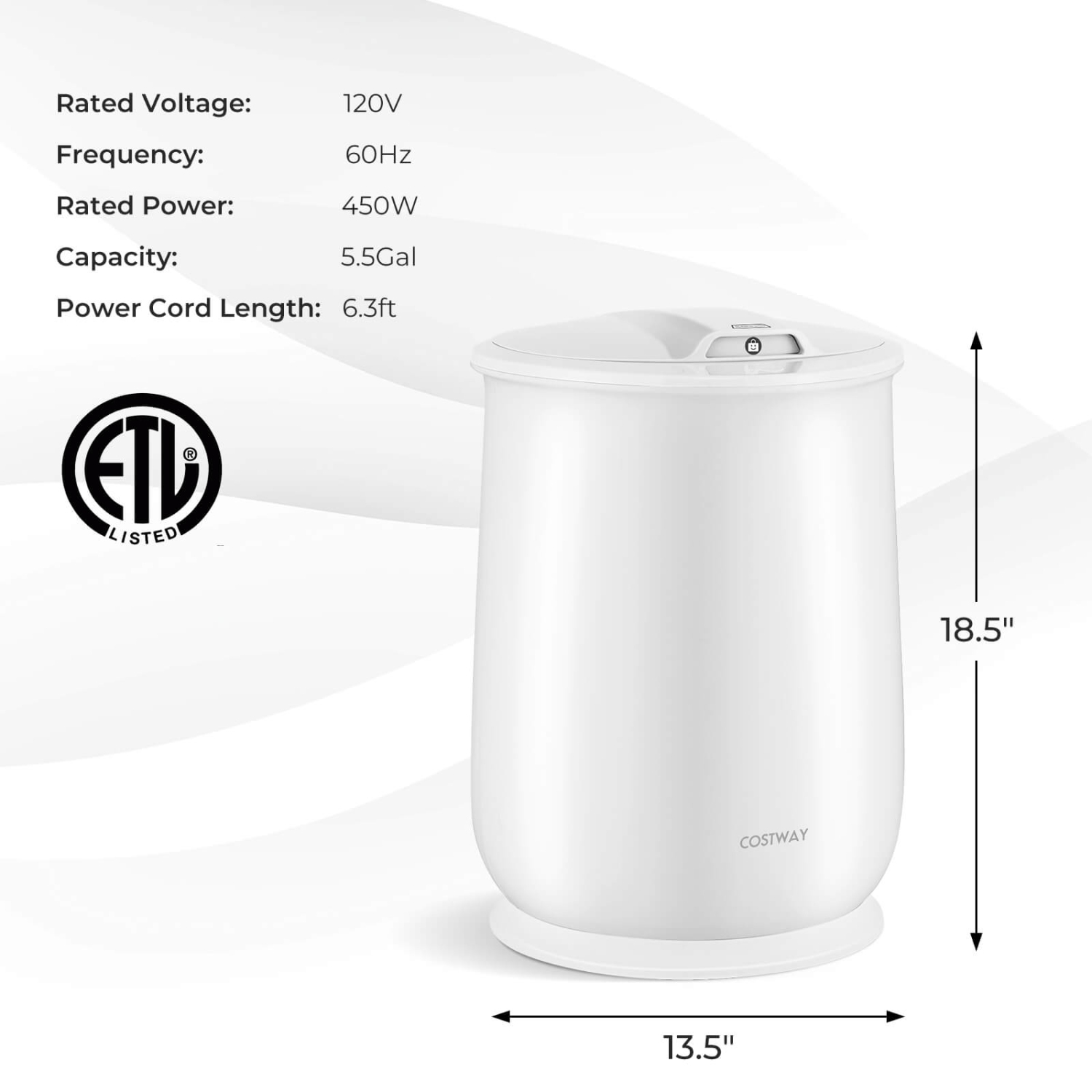 Chauffe-serviette 21&nbsp;L pour la salle de bain de Costway avec couvercle rabattable et arrêt automatique