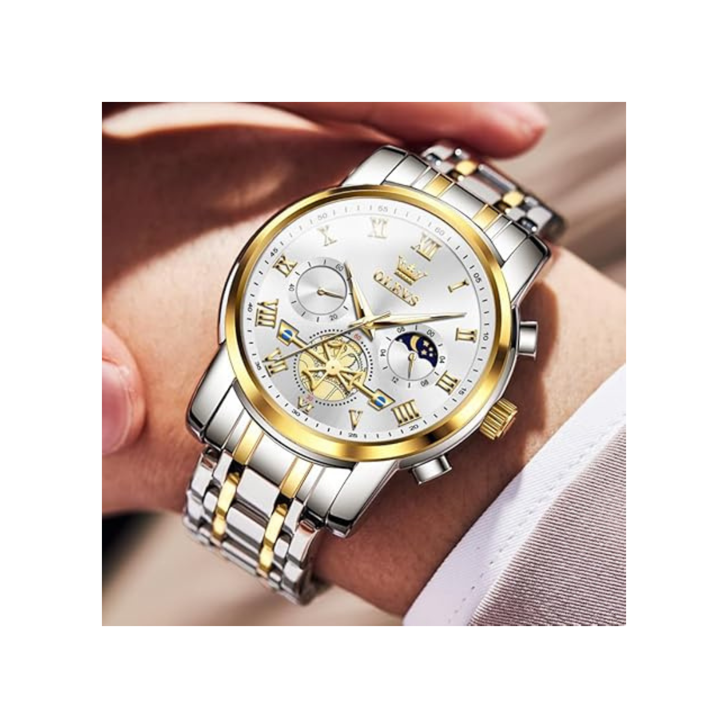 Men's Stainless Steel Chronograph Watch, Big Face Multi Dial Waterproof Luminous Analog Quartz Watch, Luxury Date Diamond Classic Men Wrist Watch