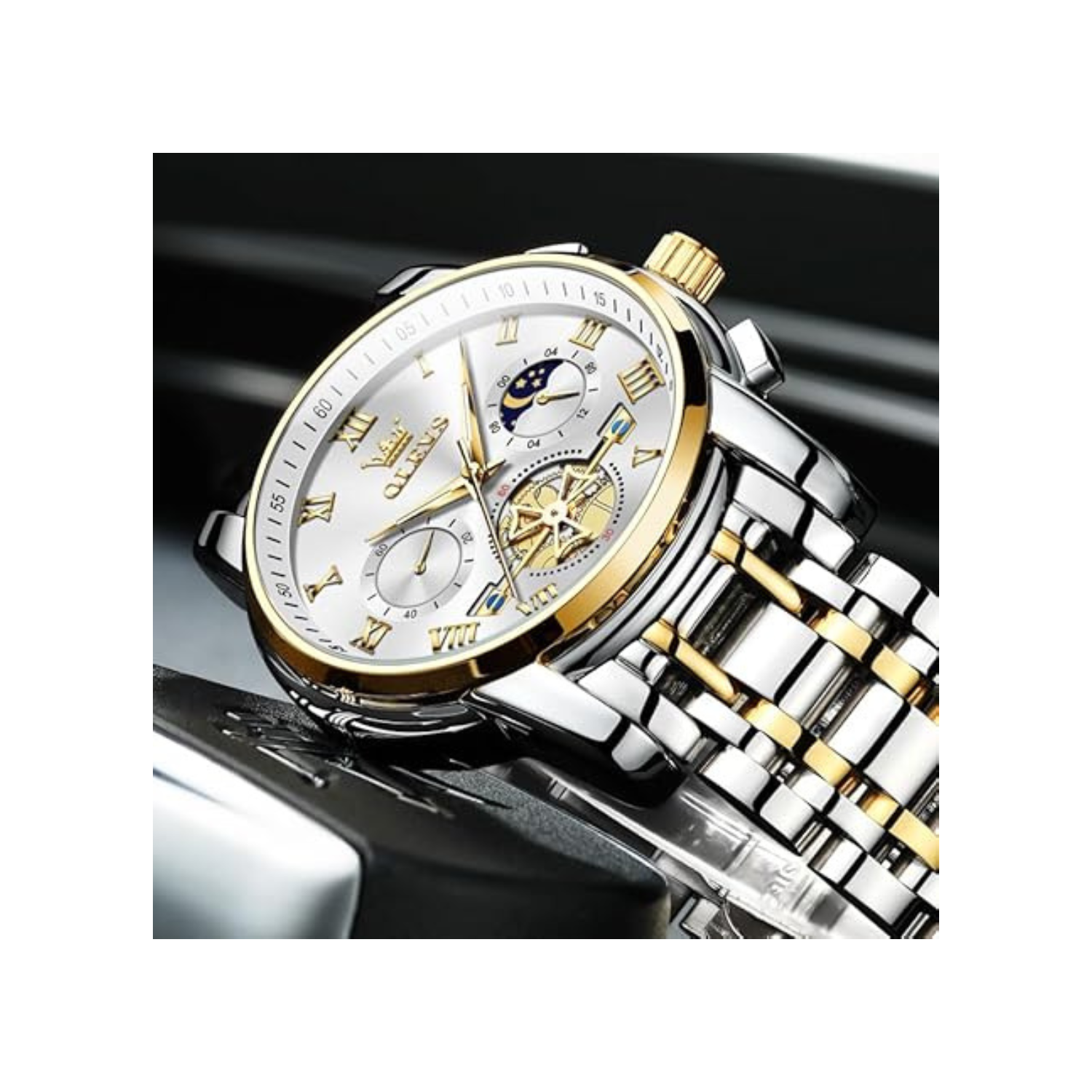 Men's Stainless Steel Chronograph Watch, Big Face Multi Dial Waterproof Luminous Analog Quartz Watch, Luxury Date Diamond Classic Men Wrist Watch