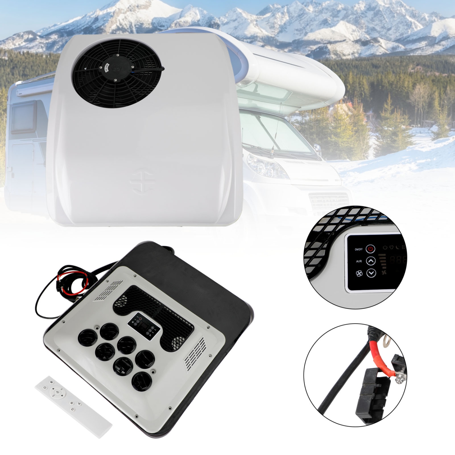 Climatiseur de VR Pompe à chaleur Camper Camper Climatiseur de toit sans conduit Chauffage/refroidissement