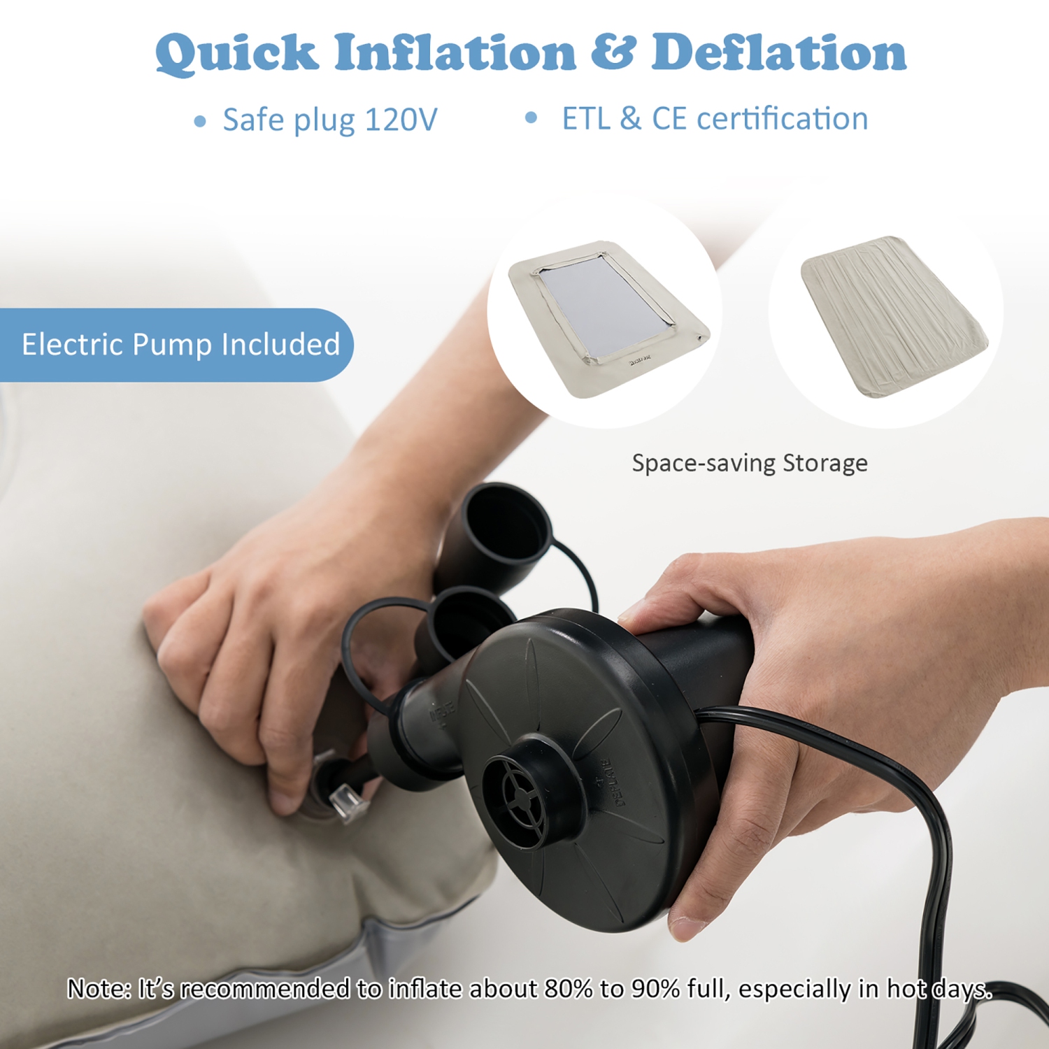 Lit de voyage gonflable pour tout-petits avec pompe électrique portative de HoneyJoy pour enfants