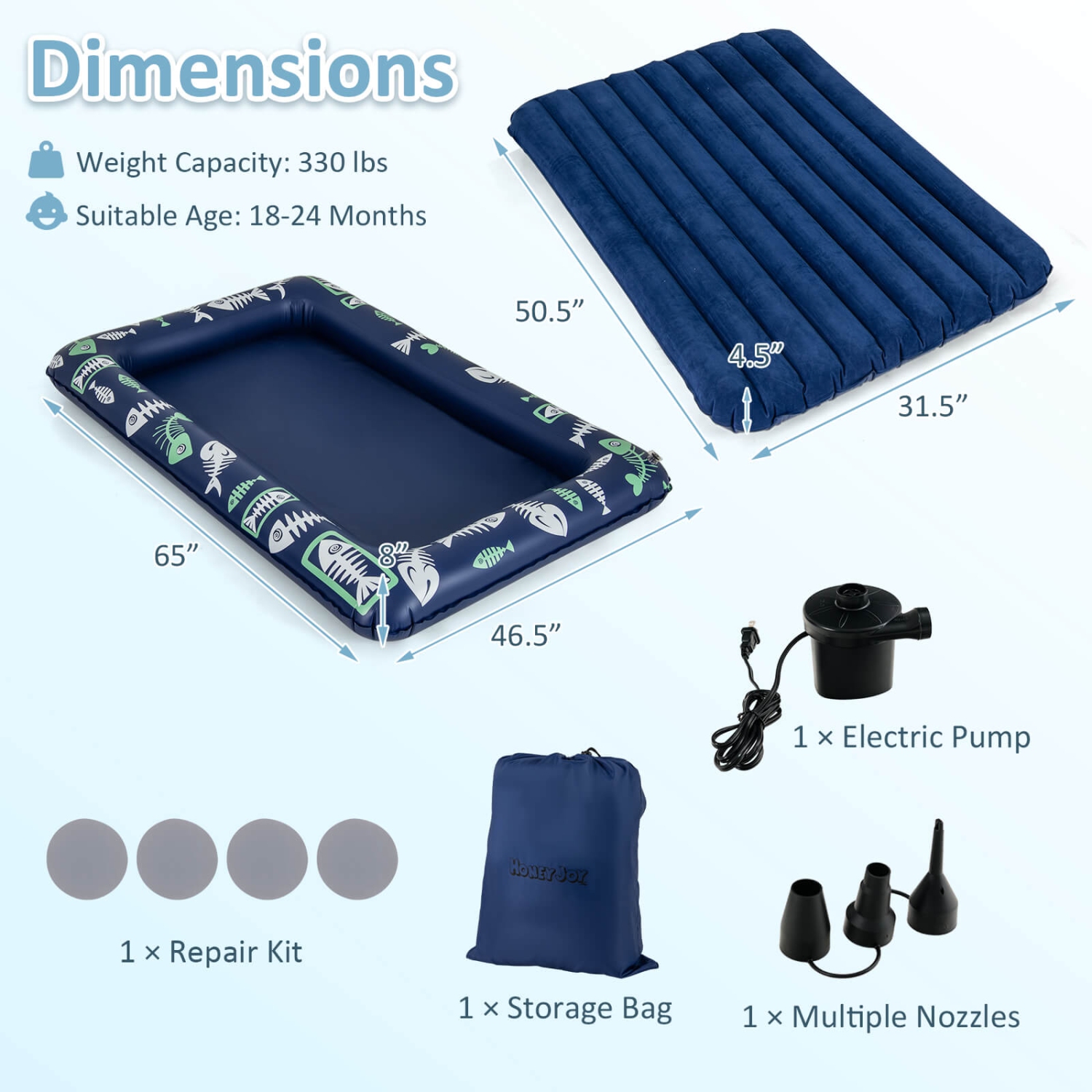 Costway Inflatable Kids Travel Bed Portable Air Mattress Set with Double-sided Mattress