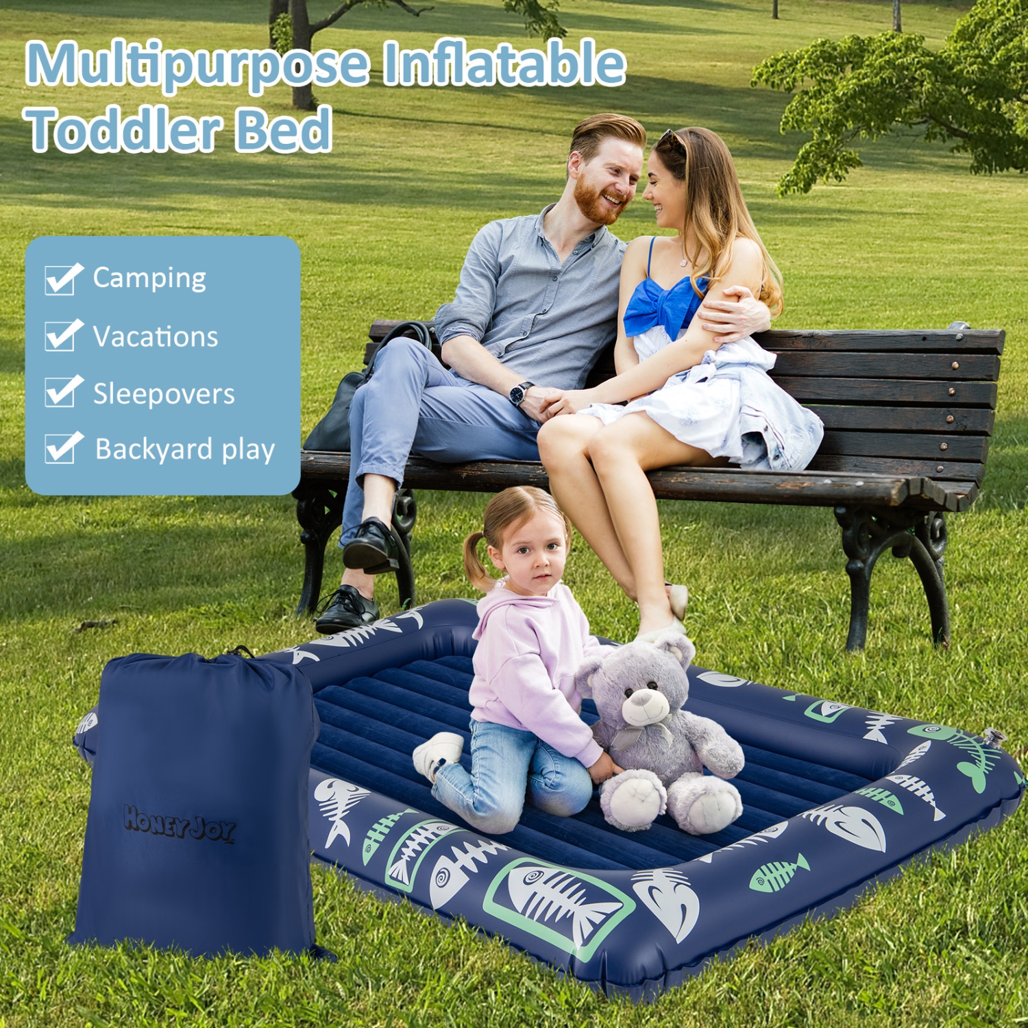 Costway Inflatable Kids Travel Bed Portable Air Mattress Set with Double-sided Mattress