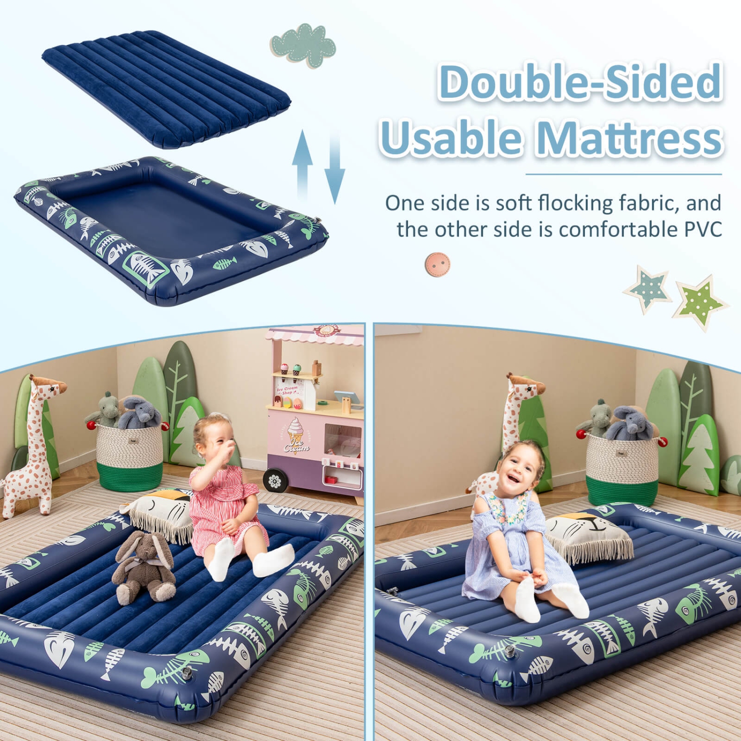Costway Inflatable Kids Travel Bed Portable Air Mattress Set with Double-sided Mattress