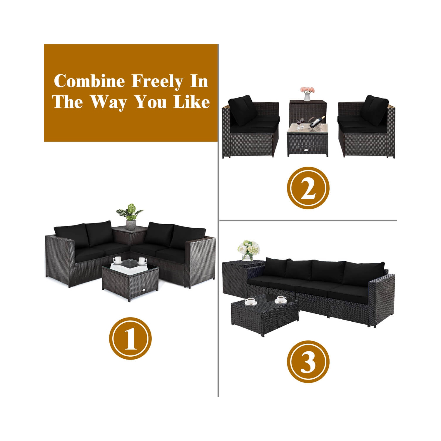 Costway 4PCS Outdoor Patio Rattan Furniture Set Cushioned Loveseat Storage Table