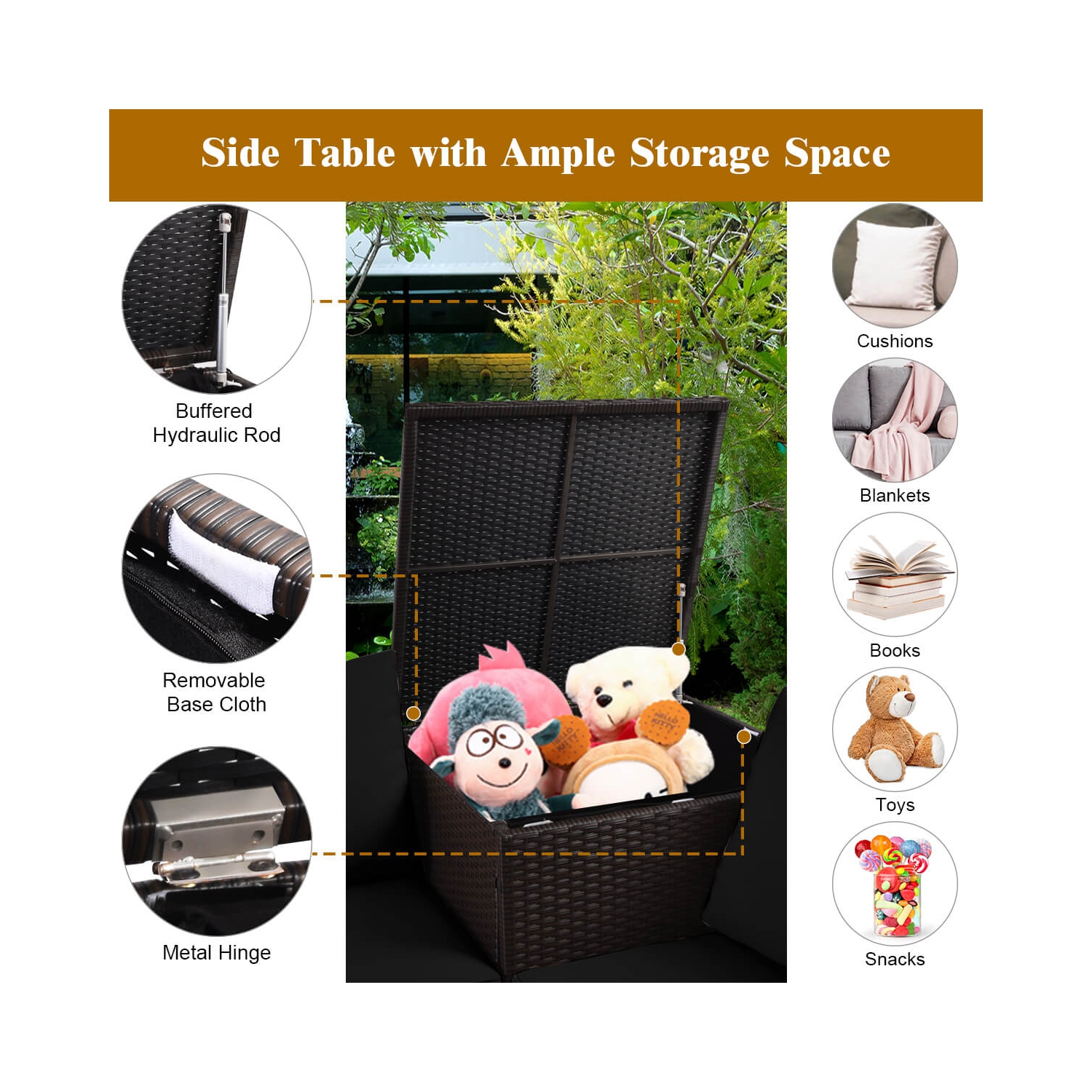 Costway 4PCS Outdoor Patio Rattan Furniture Set Cushioned Loveseat Storage Table