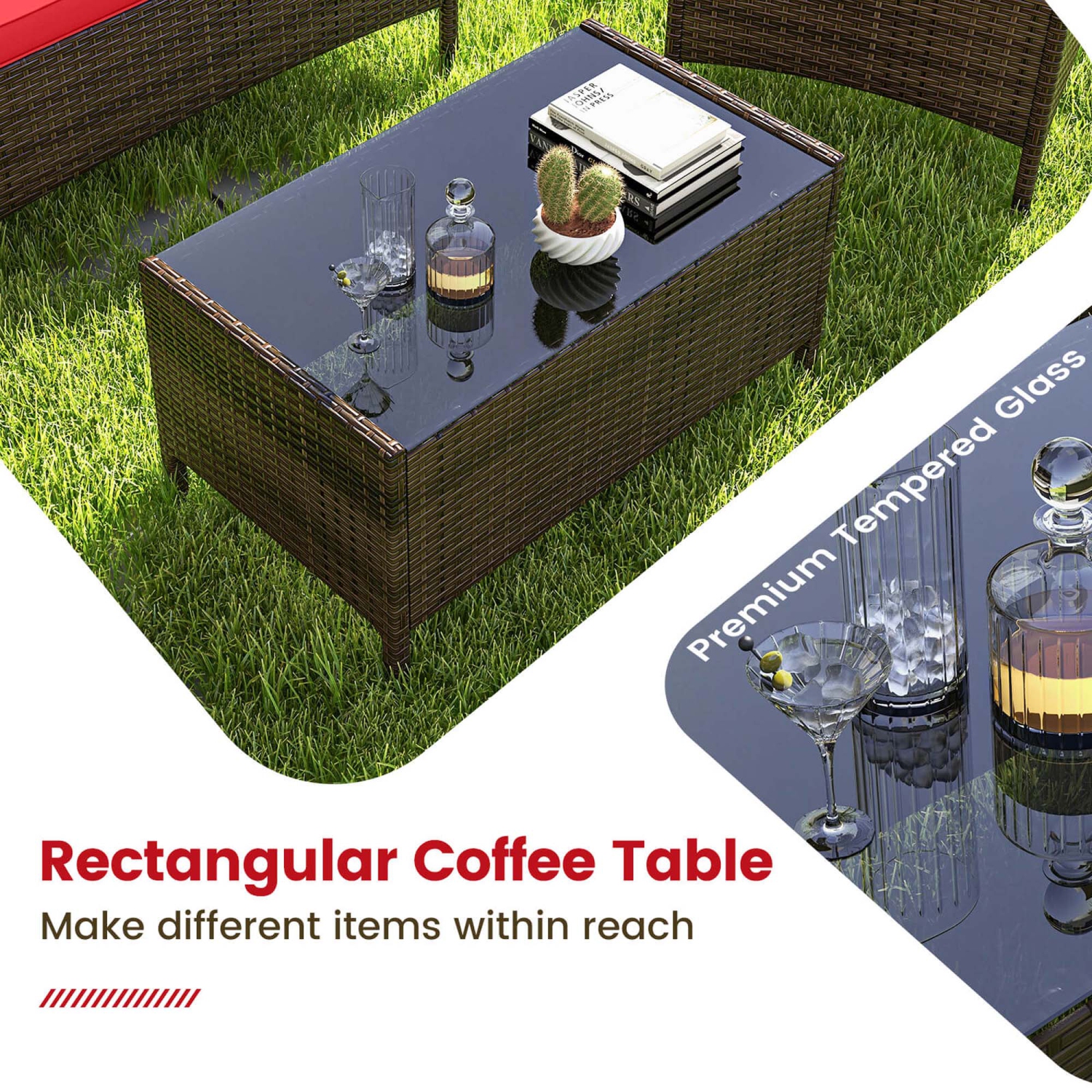 Costway 8 PCS Patio Furniture Set with Washable Cushions and Tempered Glass Coffee Table