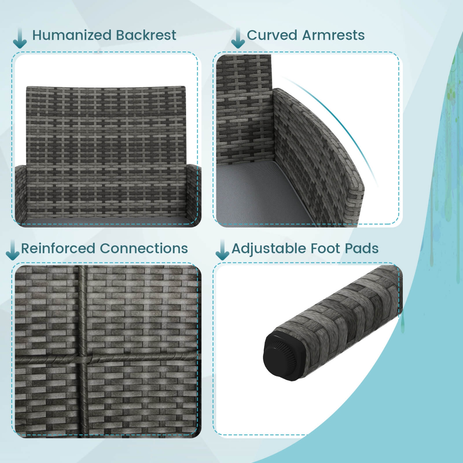 Costway 8 PCS Patio Furniture Set with Washable Cushions and Tempered Glass Coffee Table