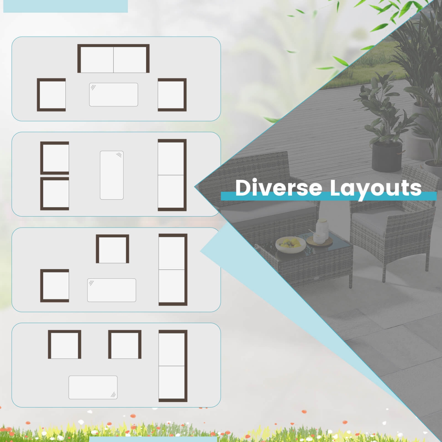 Ensemble de meubles de patio 4 PCS de Costway avec coussins lavables et table basse en verre trempé