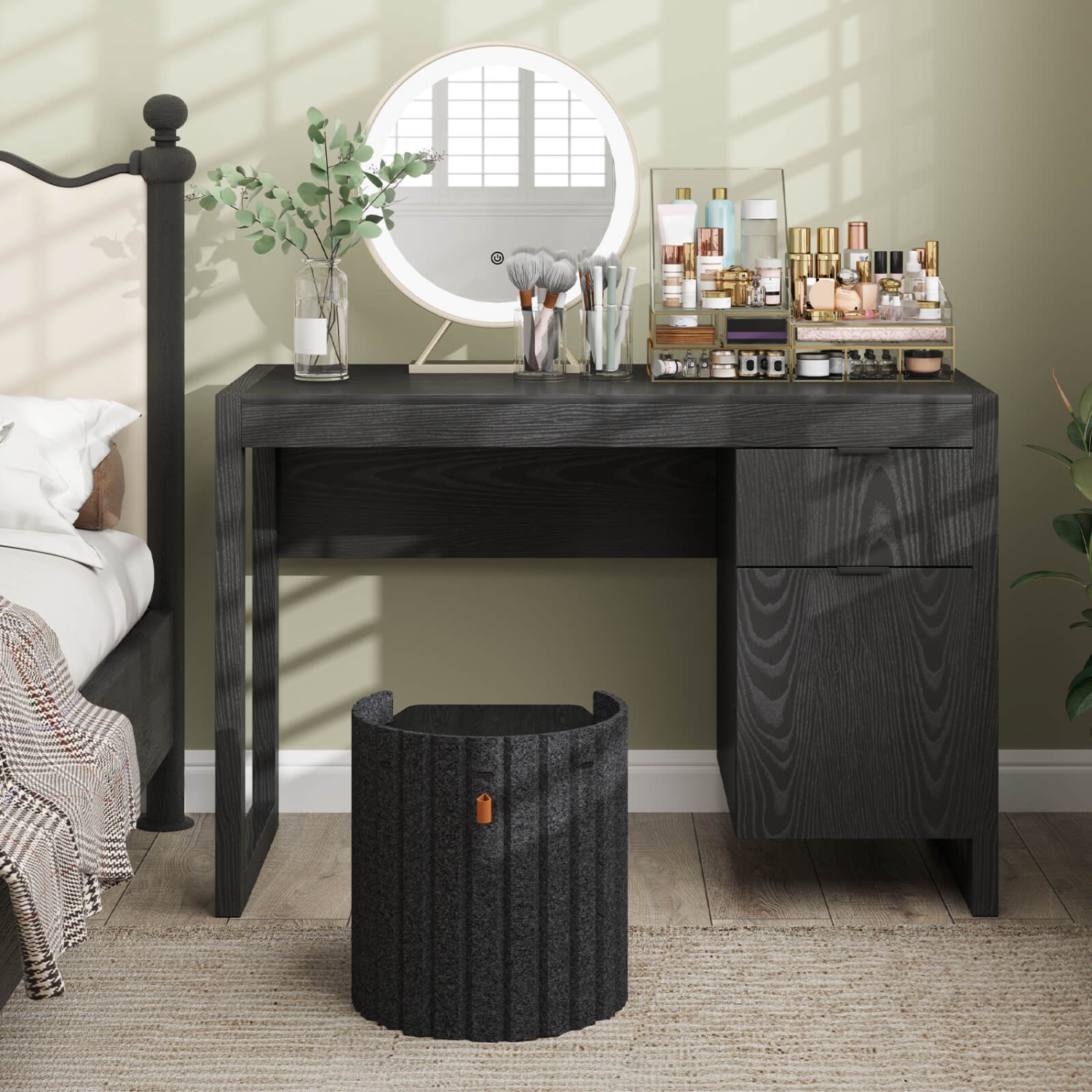 Costway Computer Desk with Storage Cabinet Pull-out Drawer Stable Thick Legs for Bedroom