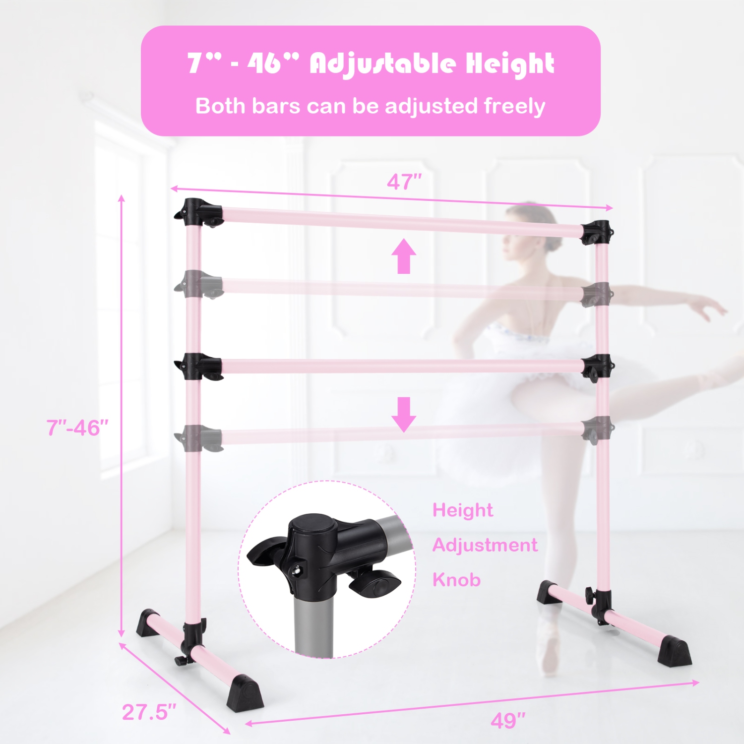 Goplus 4FT Portable Double Freestanding Ballet Barre Dancing Stretching