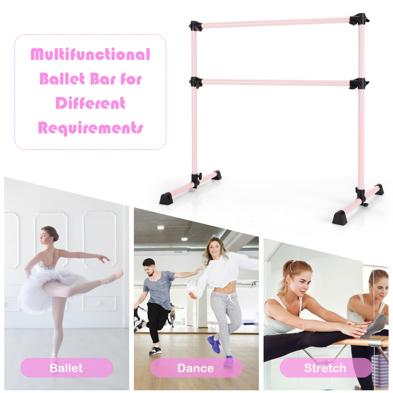 Goplus 4FT Portable Double Freestanding Ballet Barre Dancing Stretching