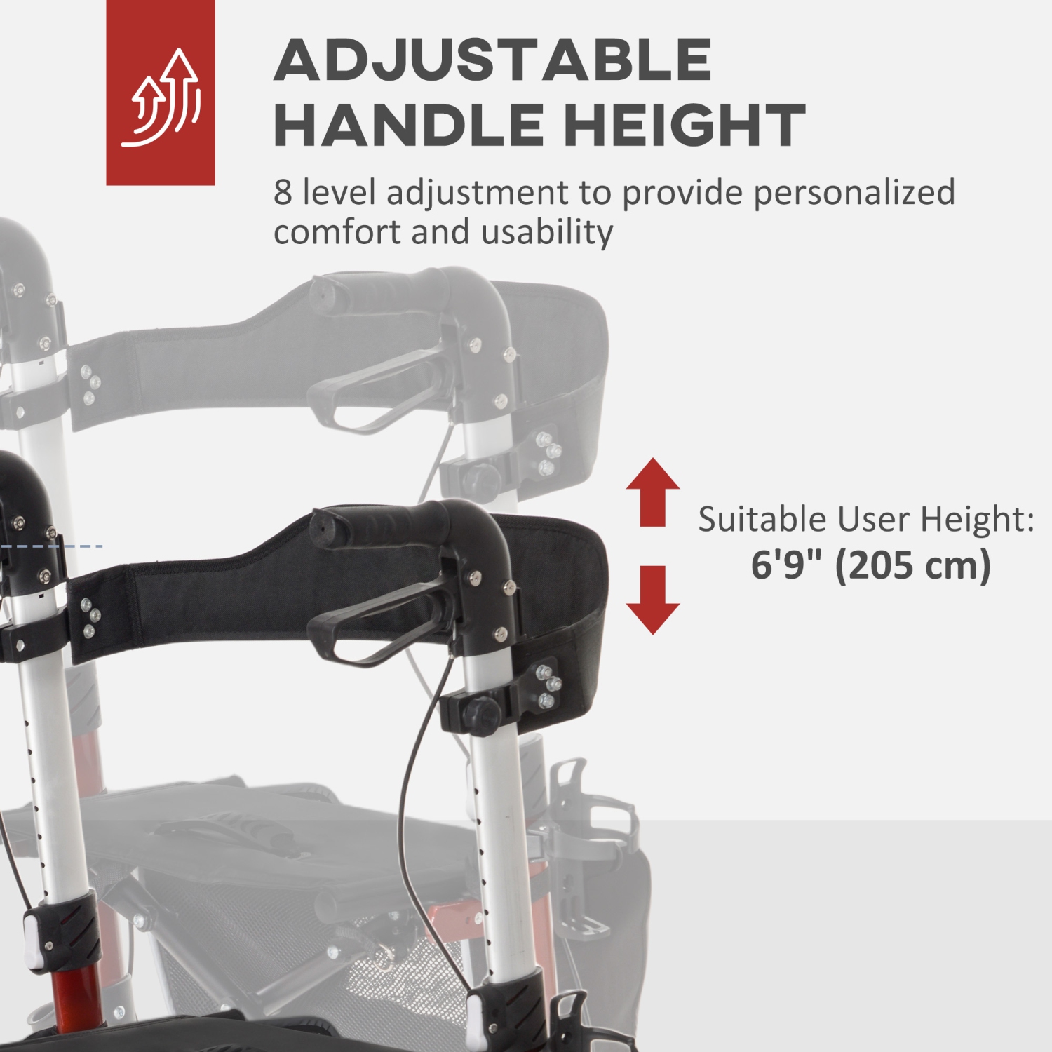 HOMCOM Rollator Walker for Tall, Seniors and Adults, Aluminum Lightweight Folding Rolling Walker with 9" Wheels, Adjustable Handle, Seat, Back, Dual