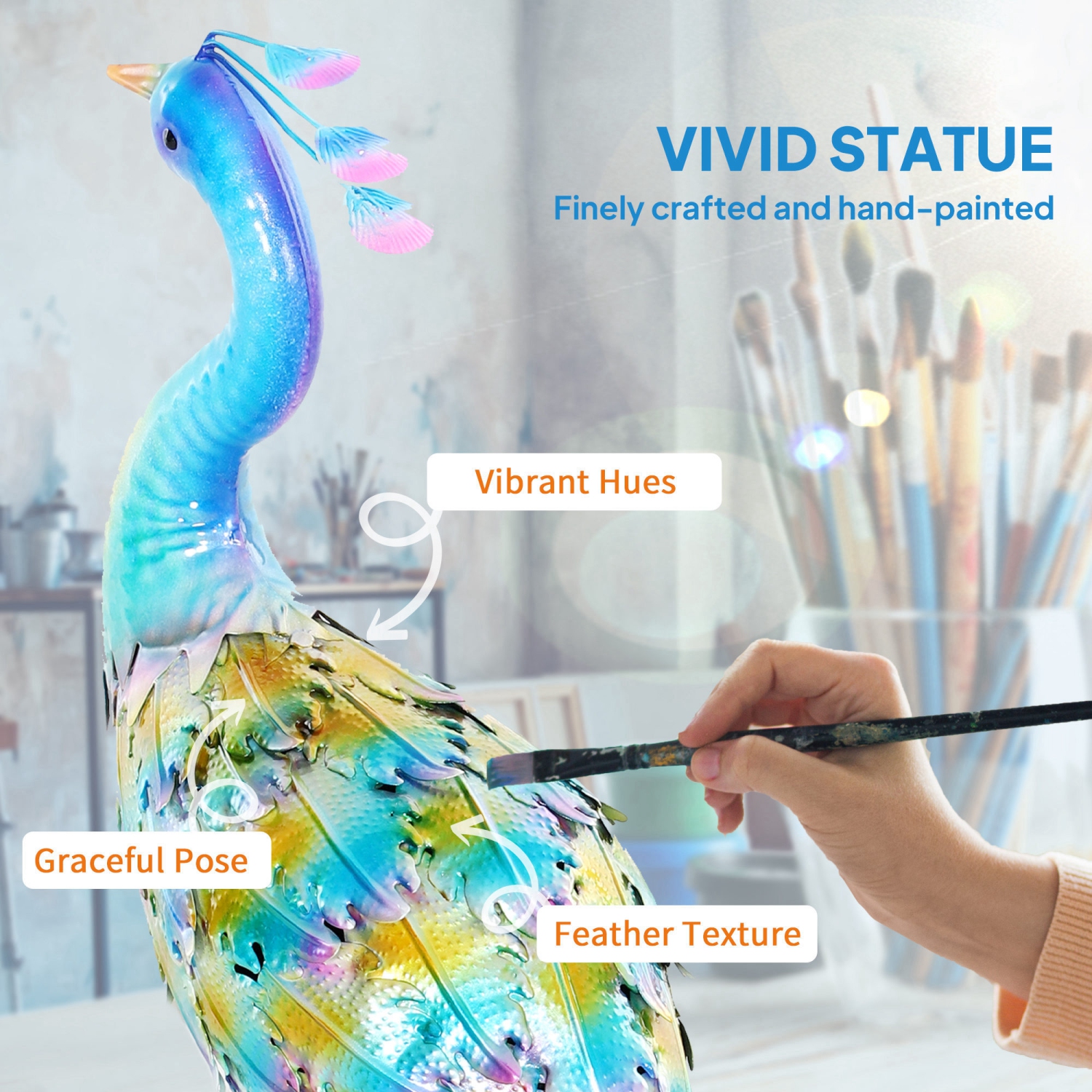 Outsunny Peacock Garden Statue, 32.7" Standing Lawn Ornament, Steel Garden Decor Bird Statue with Stakes for Lawn Patio Backyard Decoration, Mixed