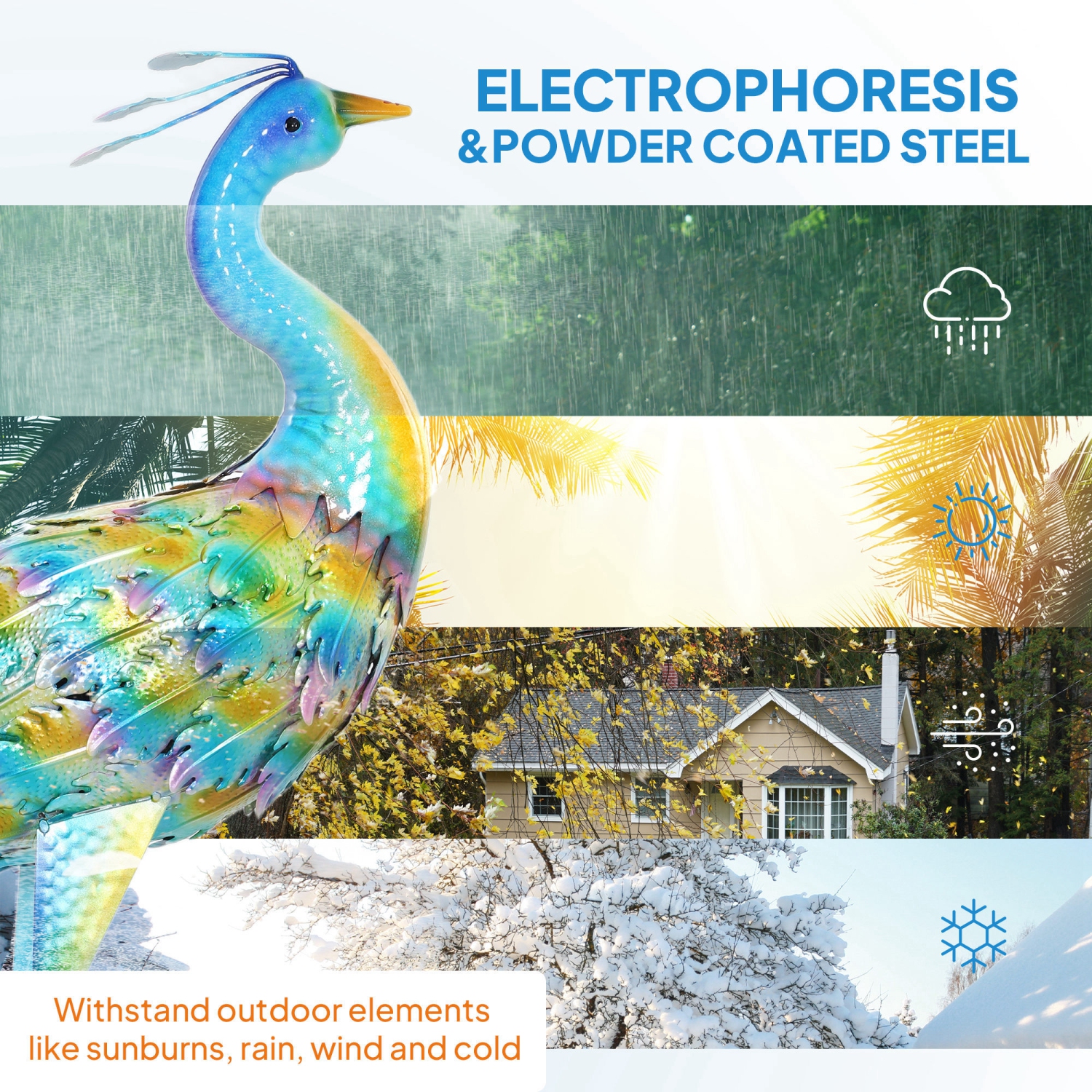 Outsunny Peacock Garden Statue, 32.7" Standing Lawn Ornament, Steel Garden Decor Bird Statue with Stakes for Lawn Patio Backyard Decoration, Mixed