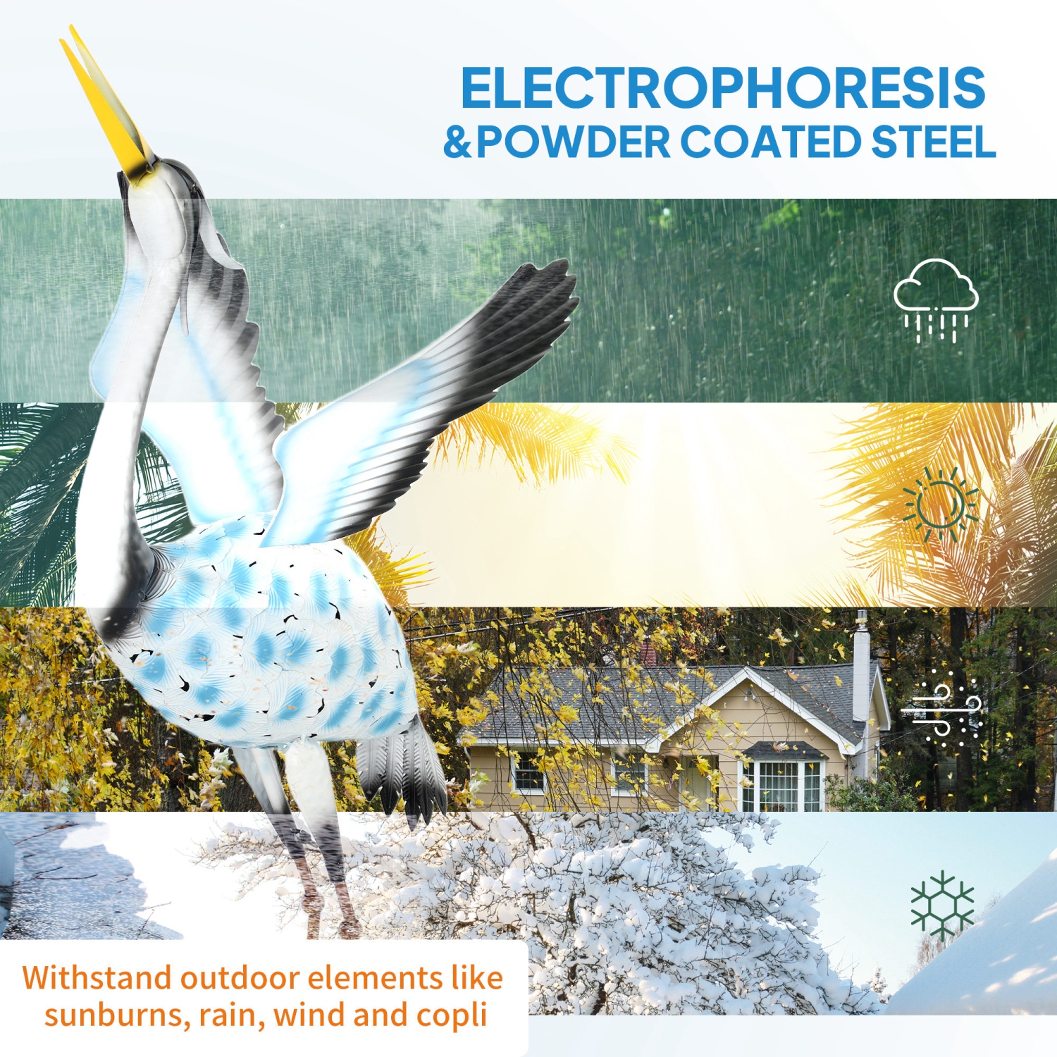 Outsunny Flying Crane Garden Statue, 42.5" Standing Lawn Ornament, Steel Garden Decor Bird Statue with Stakes for Lawn Patio Backyard Decoration,