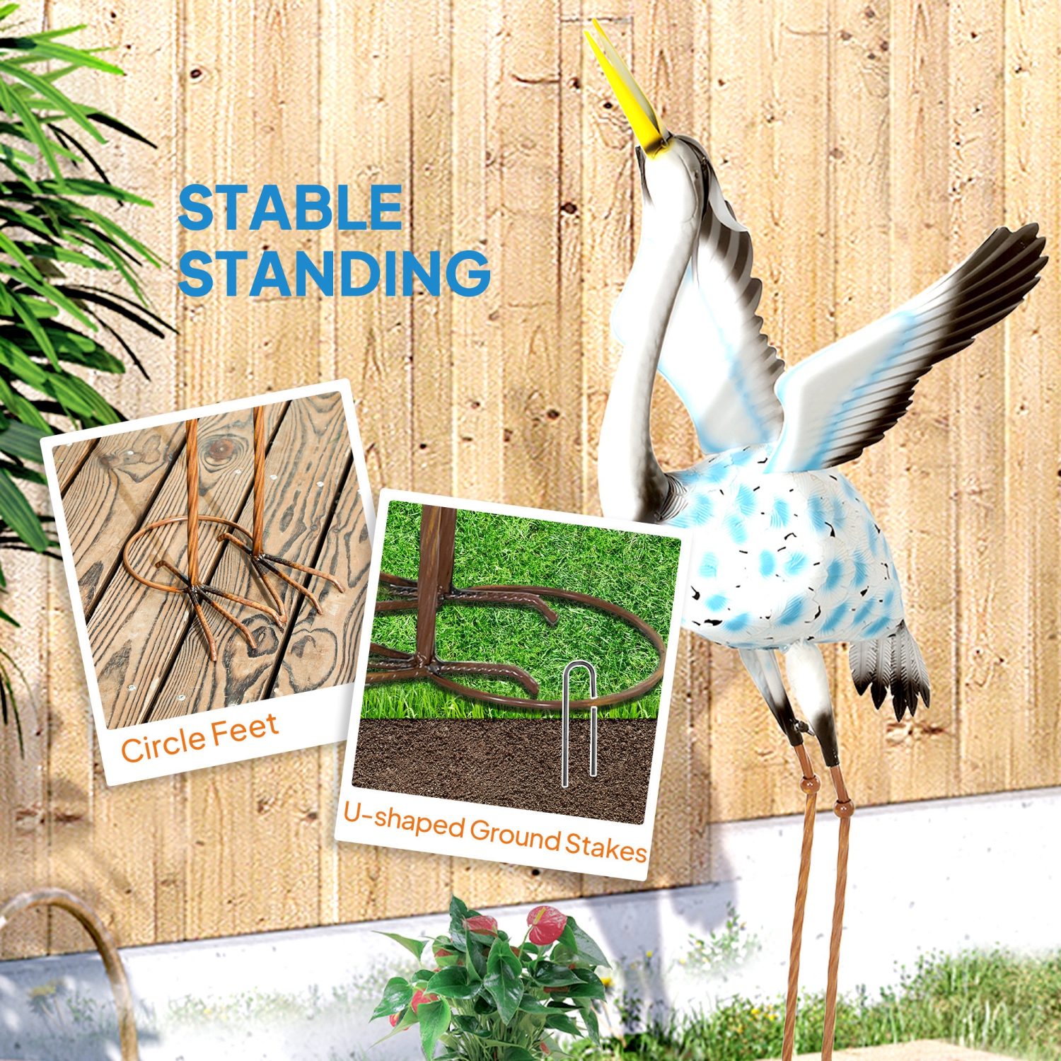 Outsunny Flying Crane Garden Statue, 42.5" Standing Lawn Ornament, Steel Garden Decor Bird Statue with Stakes for Lawn Patio Backyard Decoration,