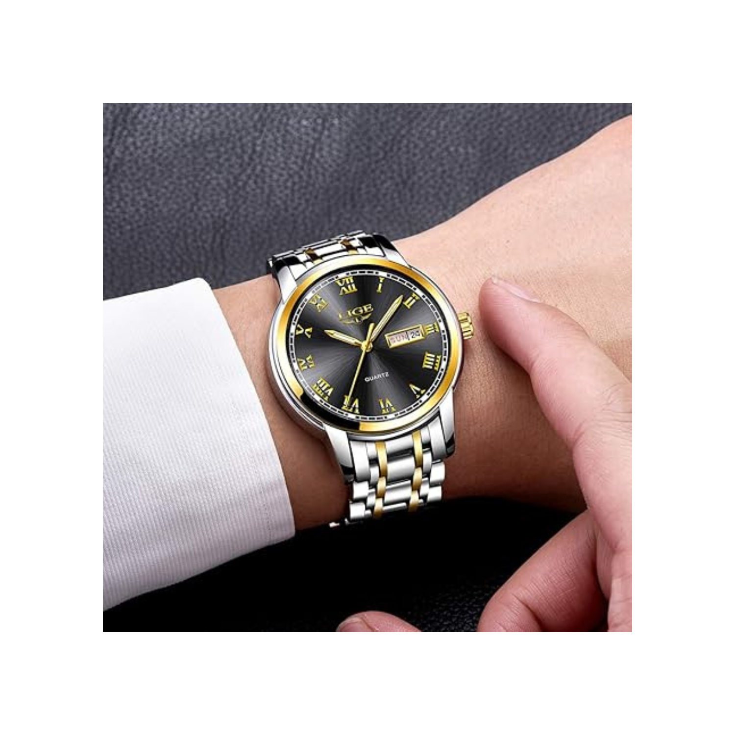MEHIAZ Mens Watches Fashion Waterproof Stainless Steel Analogue Quartz Watch Business Automatic Calendar Wrist Watch for Men
