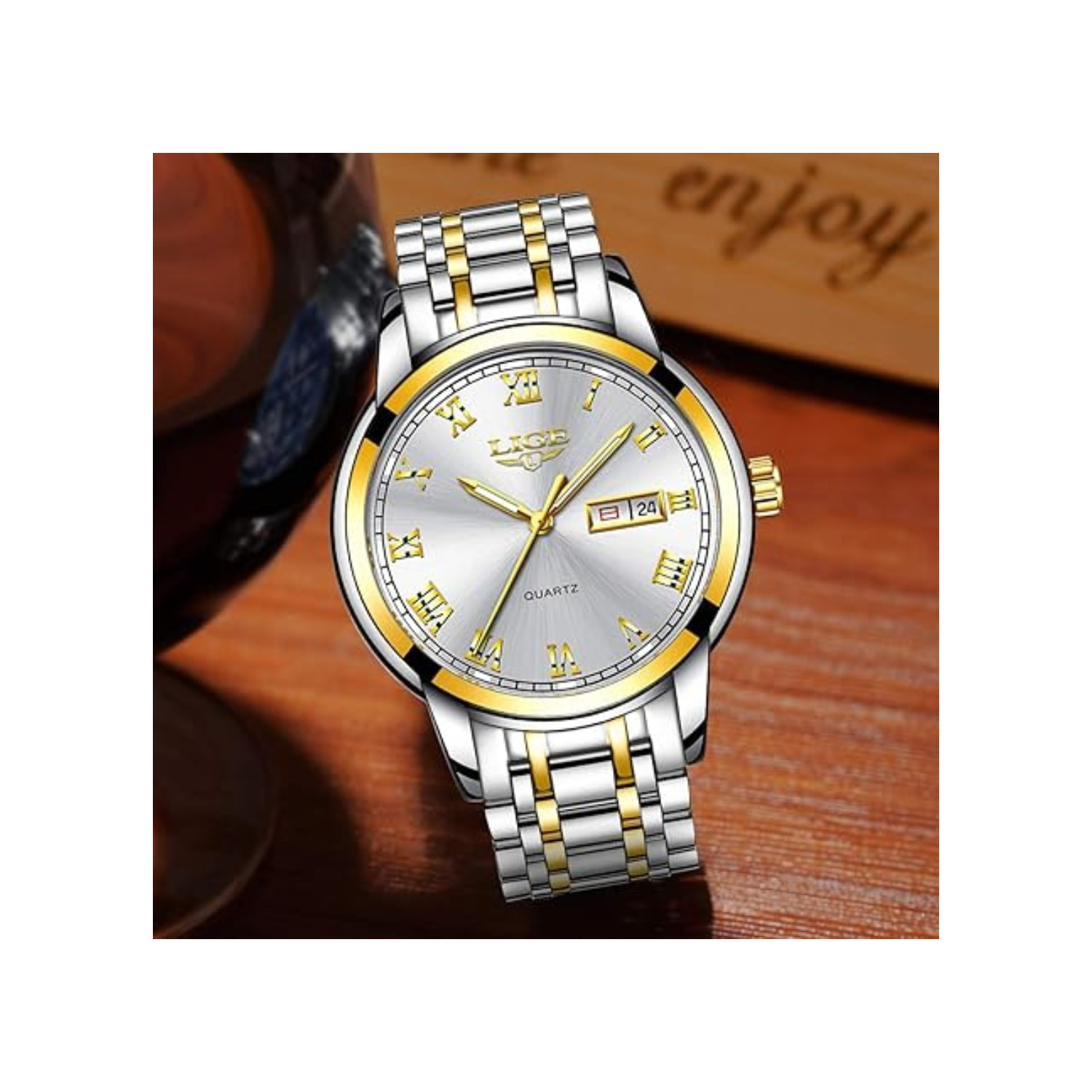 LIGE Mens Watches Fashion Waterproof Stainless Steel Analogue Quartz Watch Business Automatic Calendar Wrist Watch for Men