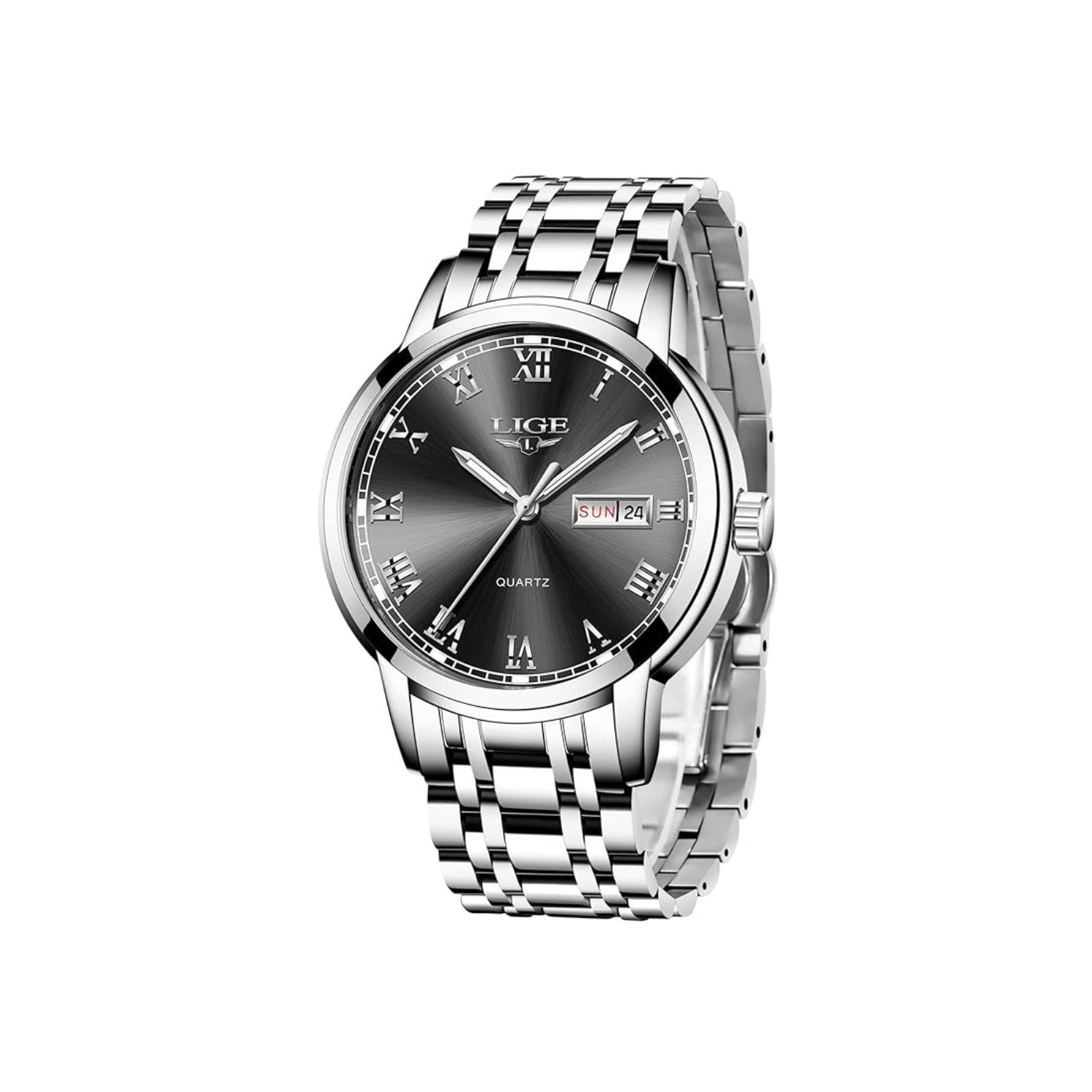 MEHIAZ Mens Watches Fashion Waterproof Stainless Steel Analogue Quartz Watch Business Automatic Calendar Wrist Watch for Men