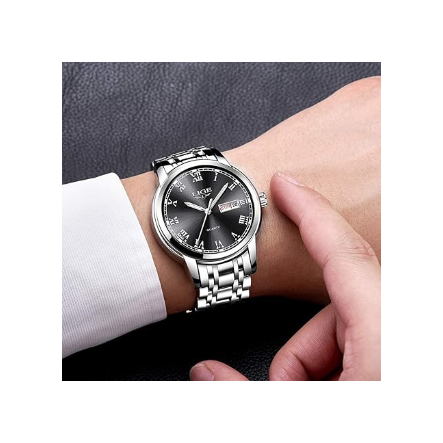 MEHIAZ Mens Watches Fashion Waterproof Stainless Steel Analogue Quartz Watch Business Automatic Calendar Wrist Watch for Men