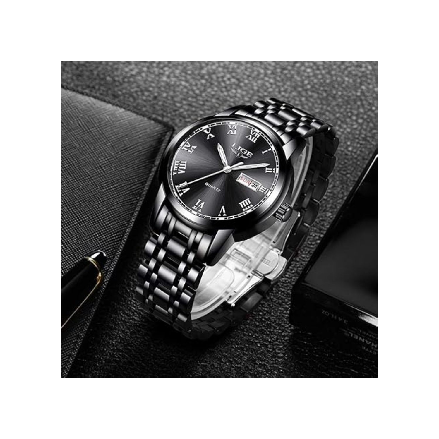 MEHIAZ Mens Watches Fashion Waterproof Stainless Steel Analogue Quartz Watch Business Automatic Calendar Wrist Watch for Men