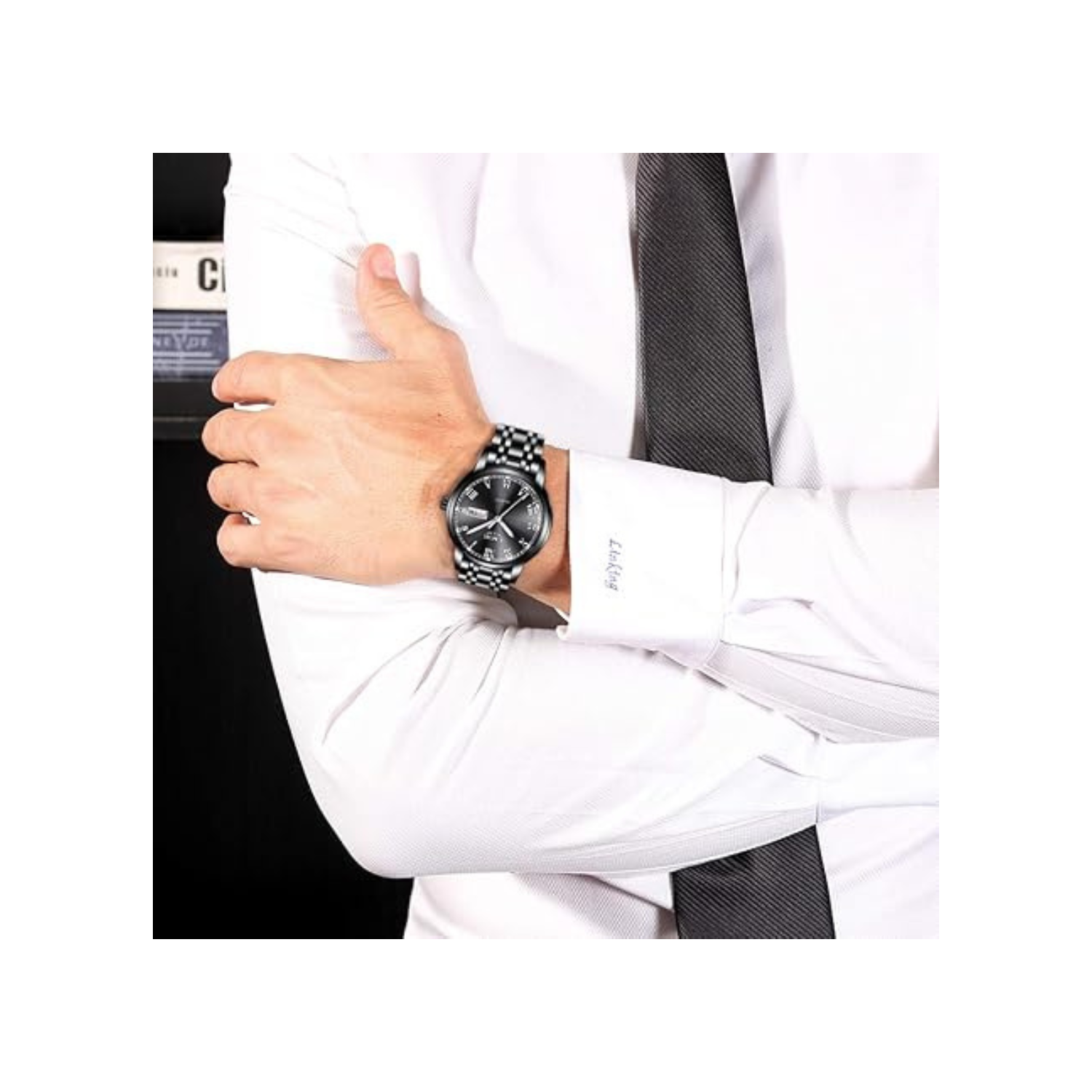 MEHIAZ Mens Watches Fashion Waterproof Stainless Steel Analogue Quartz Watch Business Automatic Calendar Wrist Watch for Men