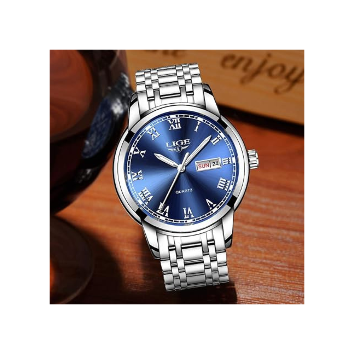 MEHIAZ Mens Watches Fashion Waterproof Stainless Steel Analogue Quartz Watch Business Automatic Calendar Wrist Watch for Men