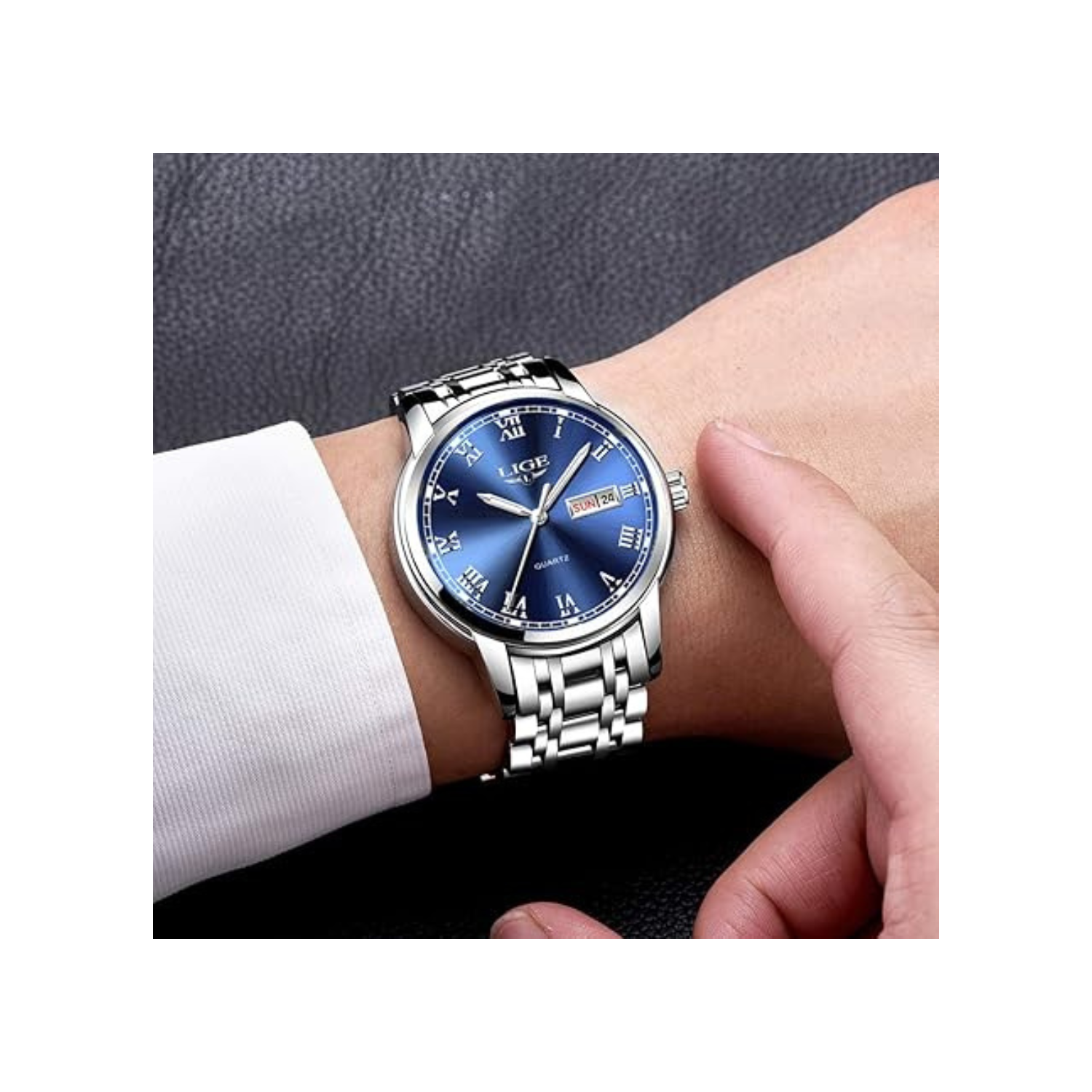 MEHIAZ Mens Watches Fashion Waterproof Stainless Steel Analogue Quartz Watch Business Automatic Calendar Wrist Watch for Men
