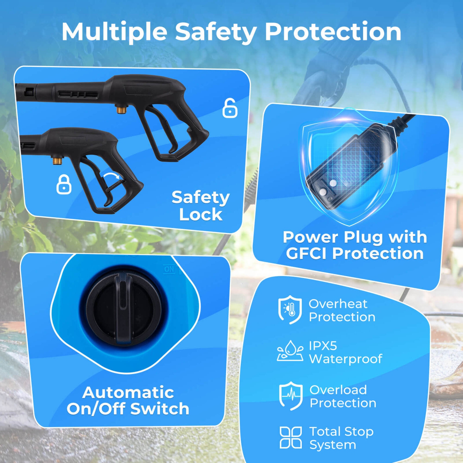 Ironmax Electric Pressure Washer with Wheels 5 Quick Connect Nozzles Soap Bottle spray gun