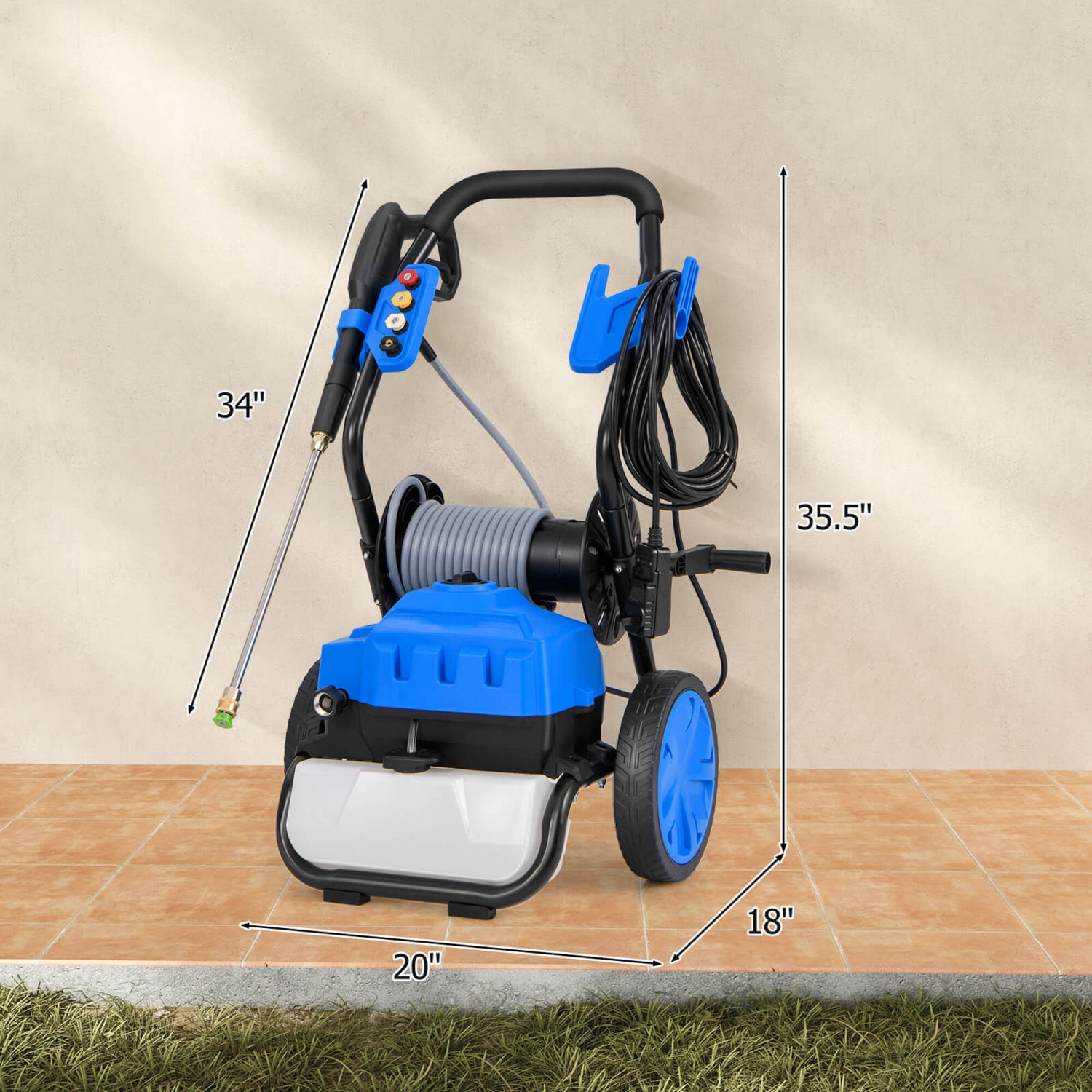 Ironmax Electric Pressure Washer with Wheels 5 Quick Connect Nozzles Soap Bottle spray gun