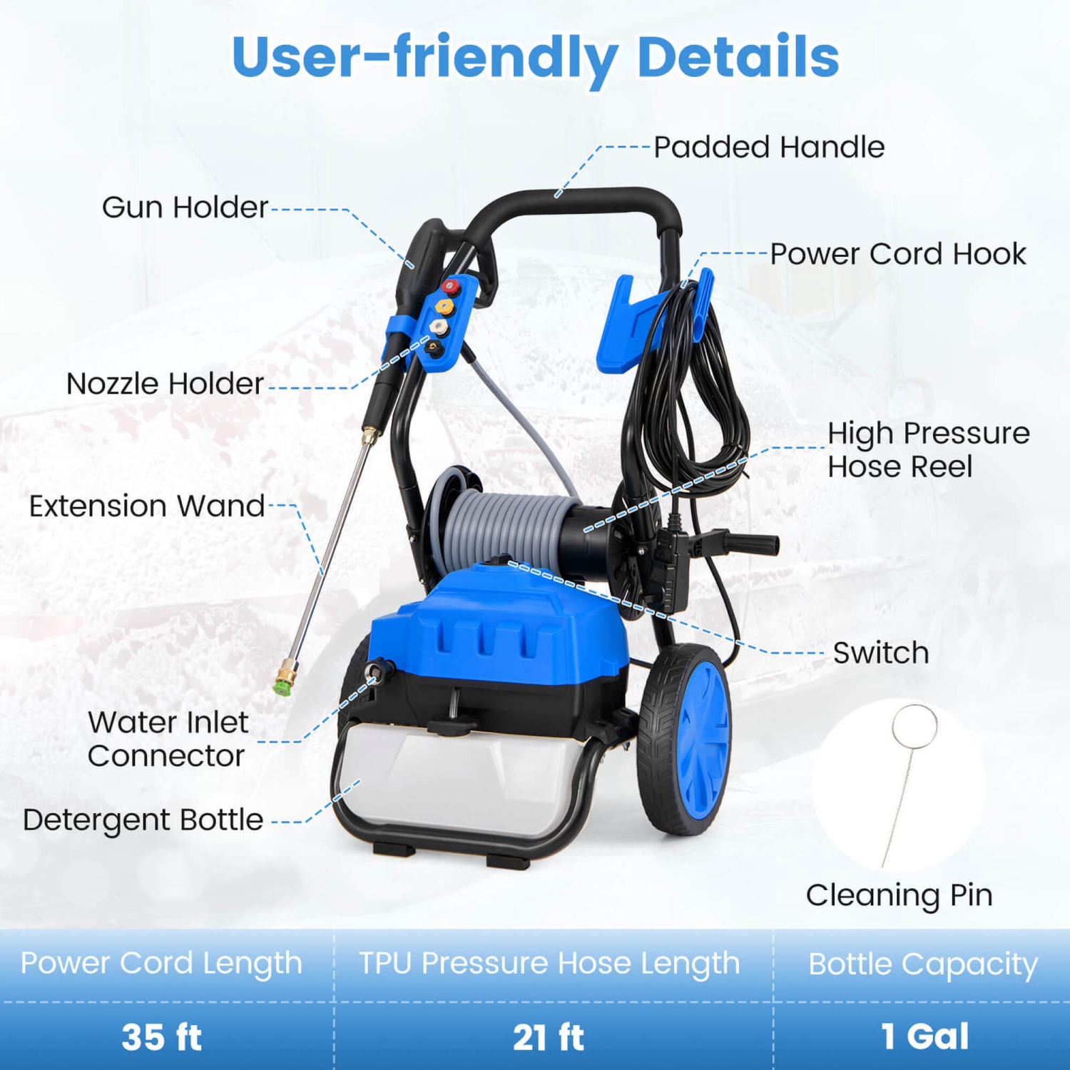 Ironmax Electric Pressure Washer with Wheels 5 Quick Connect Nozzles Soap Bottle spray gun