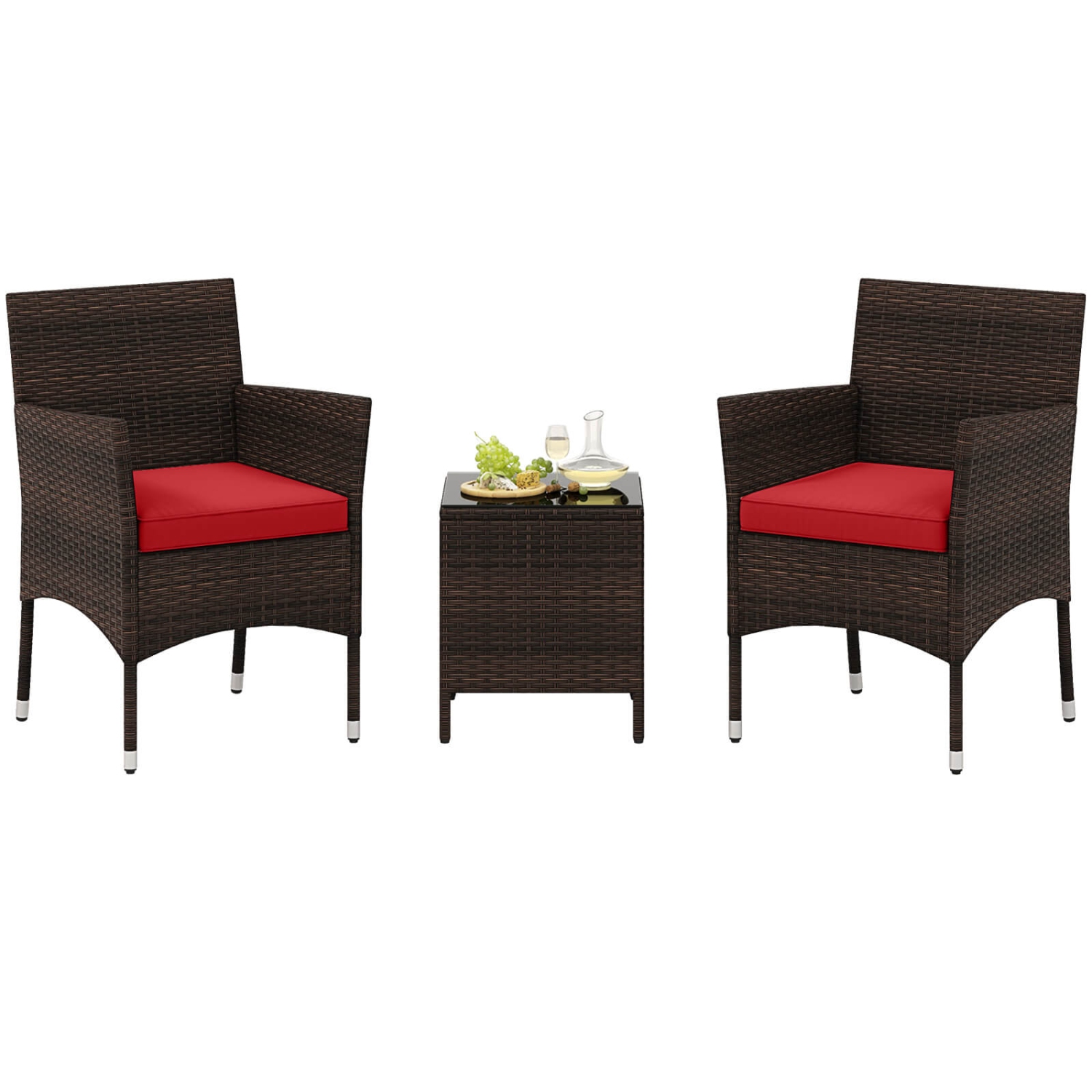 Costway 3 PCS Outdoor Conversation Set with Cushioned Seat & Tempered Glass Tabletop