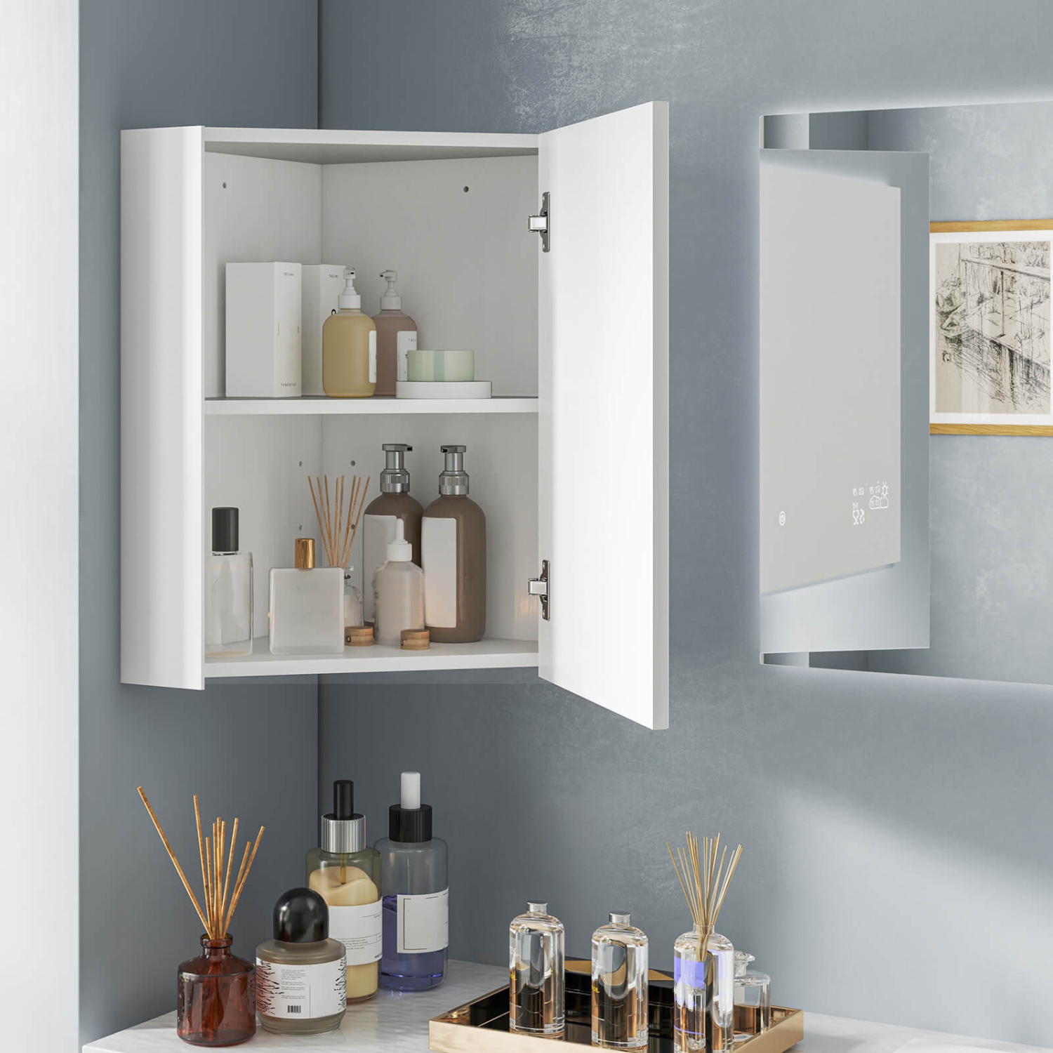 Armoire de rangement murale en coin pour médecine de 23,5&nbsp;po avec miroir de Costway