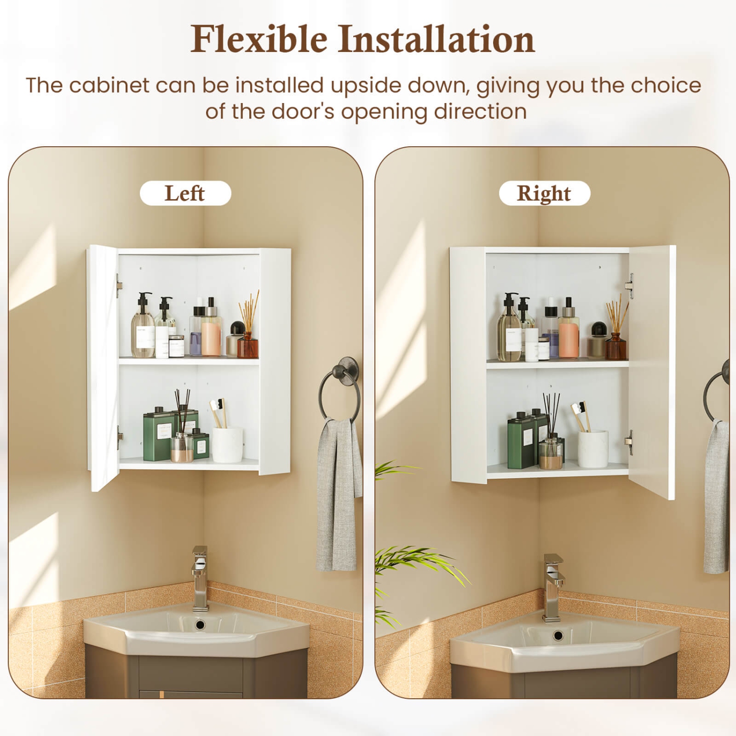 Armoire de rangement murale en coin pour médecine de 23,5&nbsp;po avec miroir de Costway