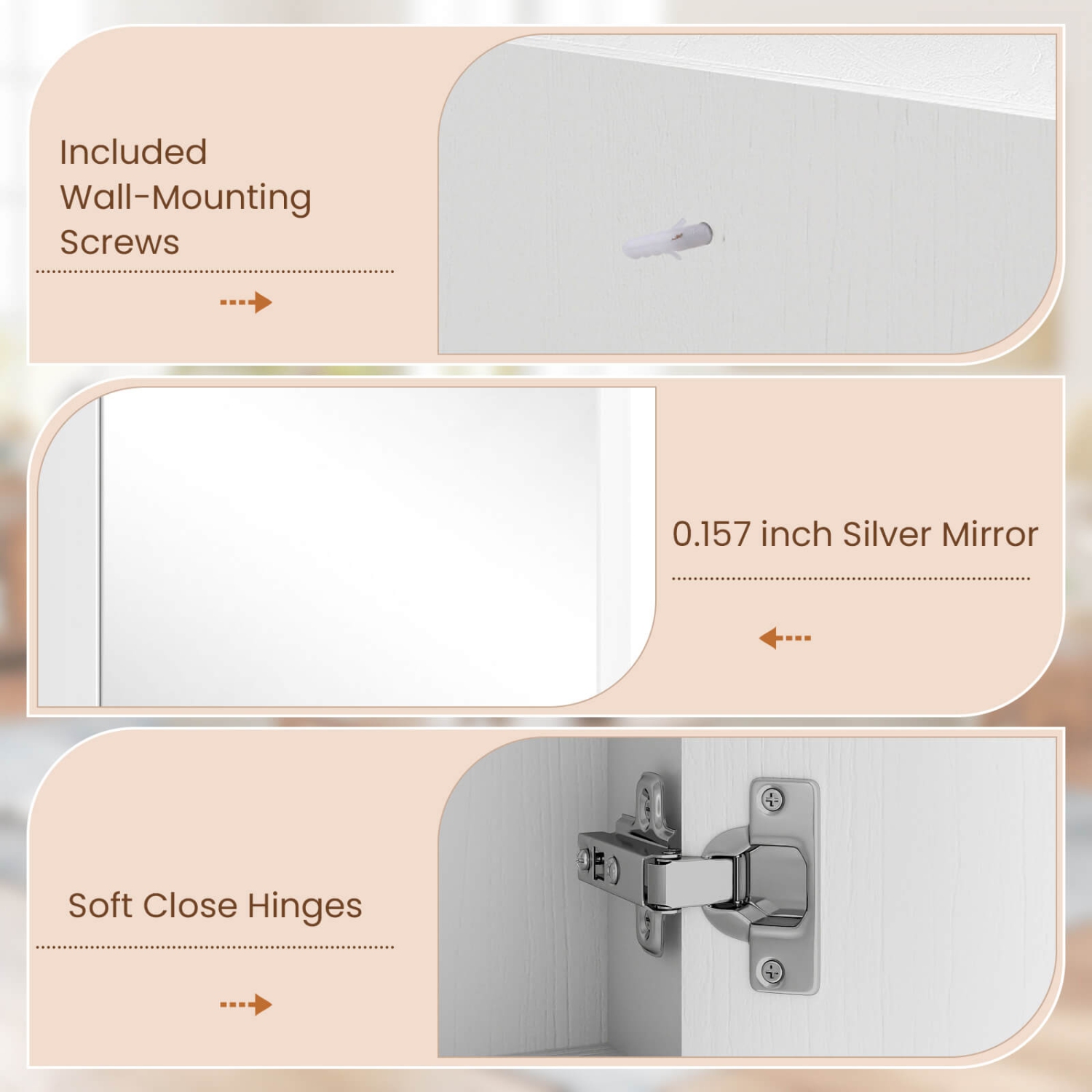 Armoire de rangement murale en coin pour médecine de 23,5&nbsp;po avec miroir de Costway